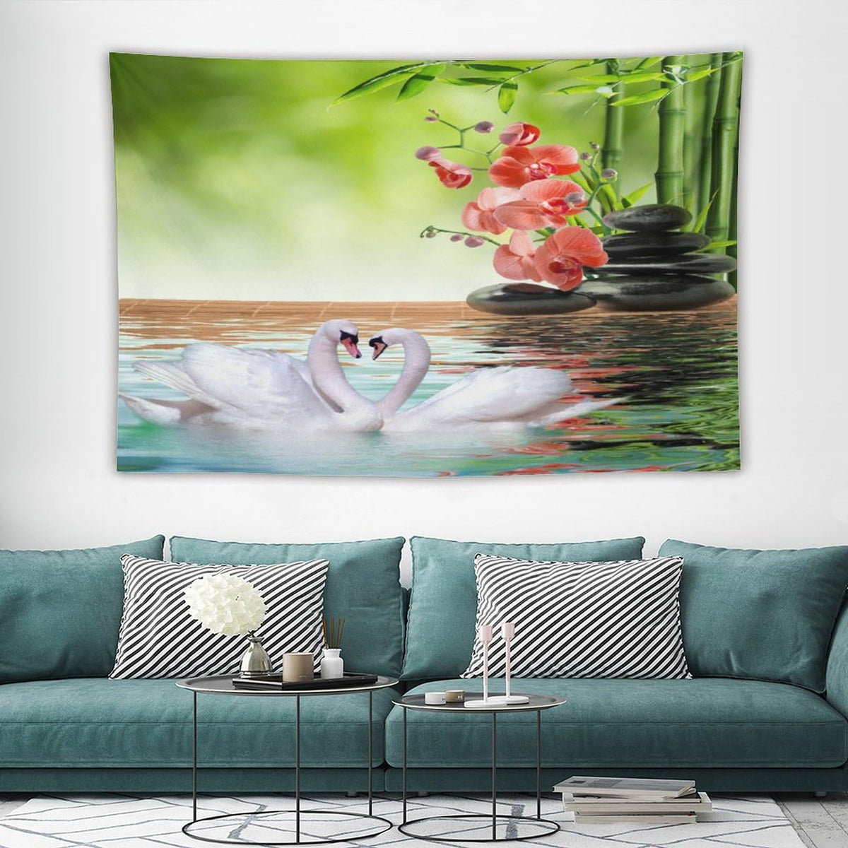 Spa Tapestry Wall Hanging Bamboo Orchid Red White Swan Spa Meditation Relaxing Art Tapestries Home Decor for Living Room Bedroom Farmhouse Kitchen Dorm 40"x60" (40"L x 60"W / Zen-6)