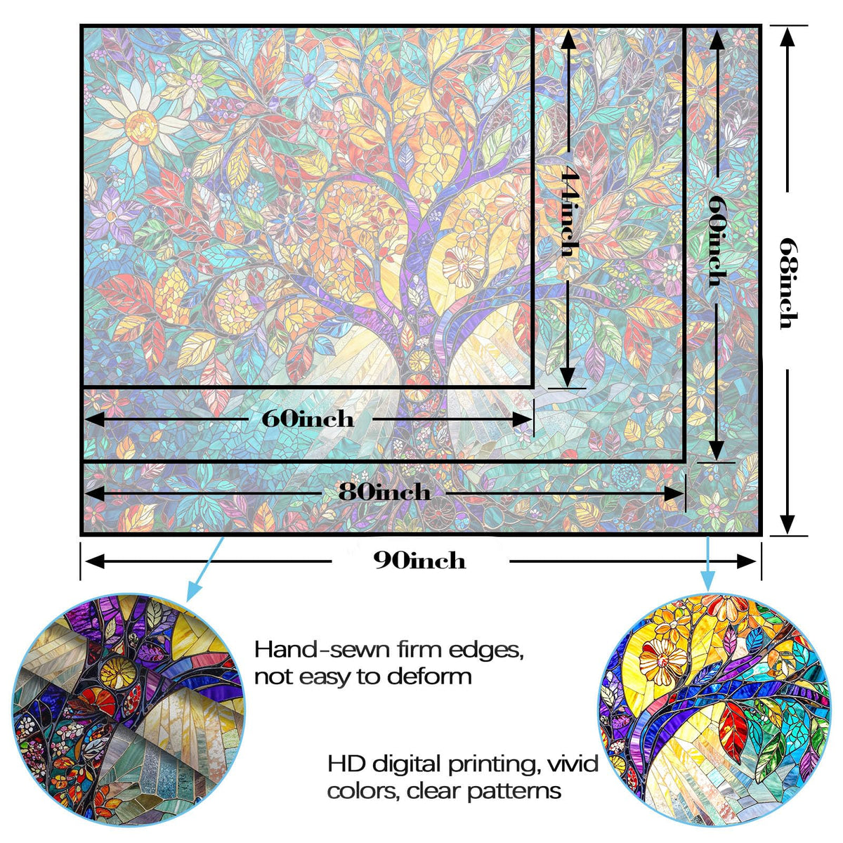 Tree of Life Tapestry Stained Glass Tapestry Wall Decor Tapestries for Bedroom Art Tapestries Wall Hanging for Bedroom Living Room Glass (60"L x 44"W / Colorful)