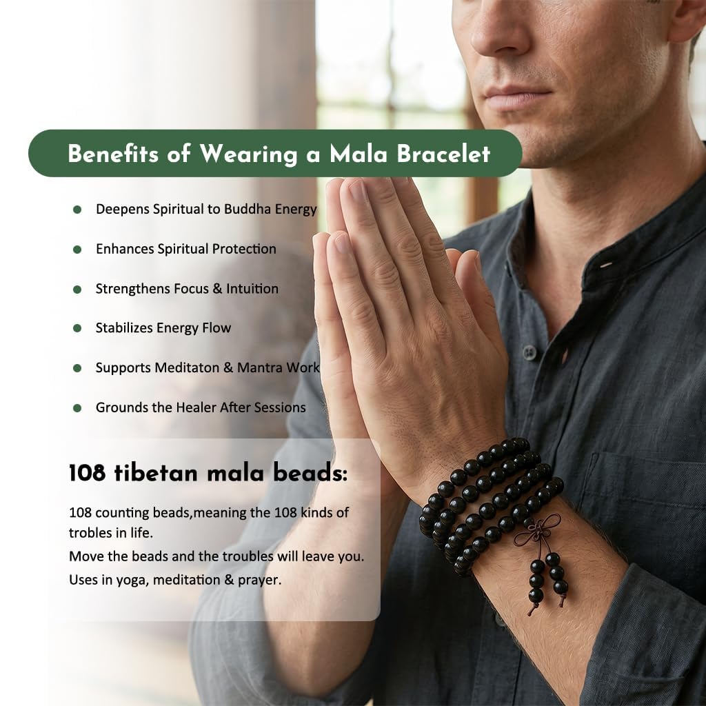 8mm Black Ebony Wood 108 Tibetan Buddhist Prayer Beads Mala Bracelet