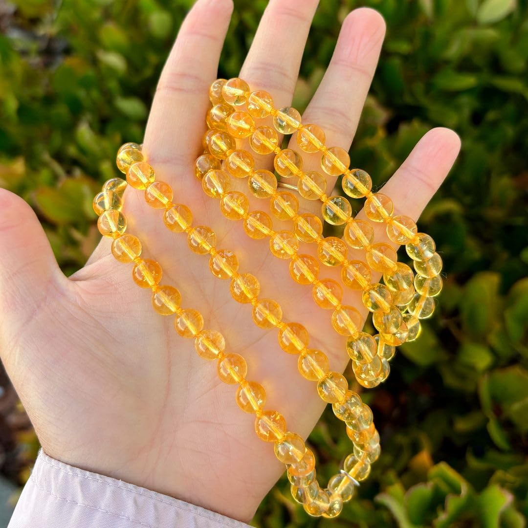 Real 108 Mala Beads 8mm Citrine Yellow Crystal Stone Necklace (Citrine)