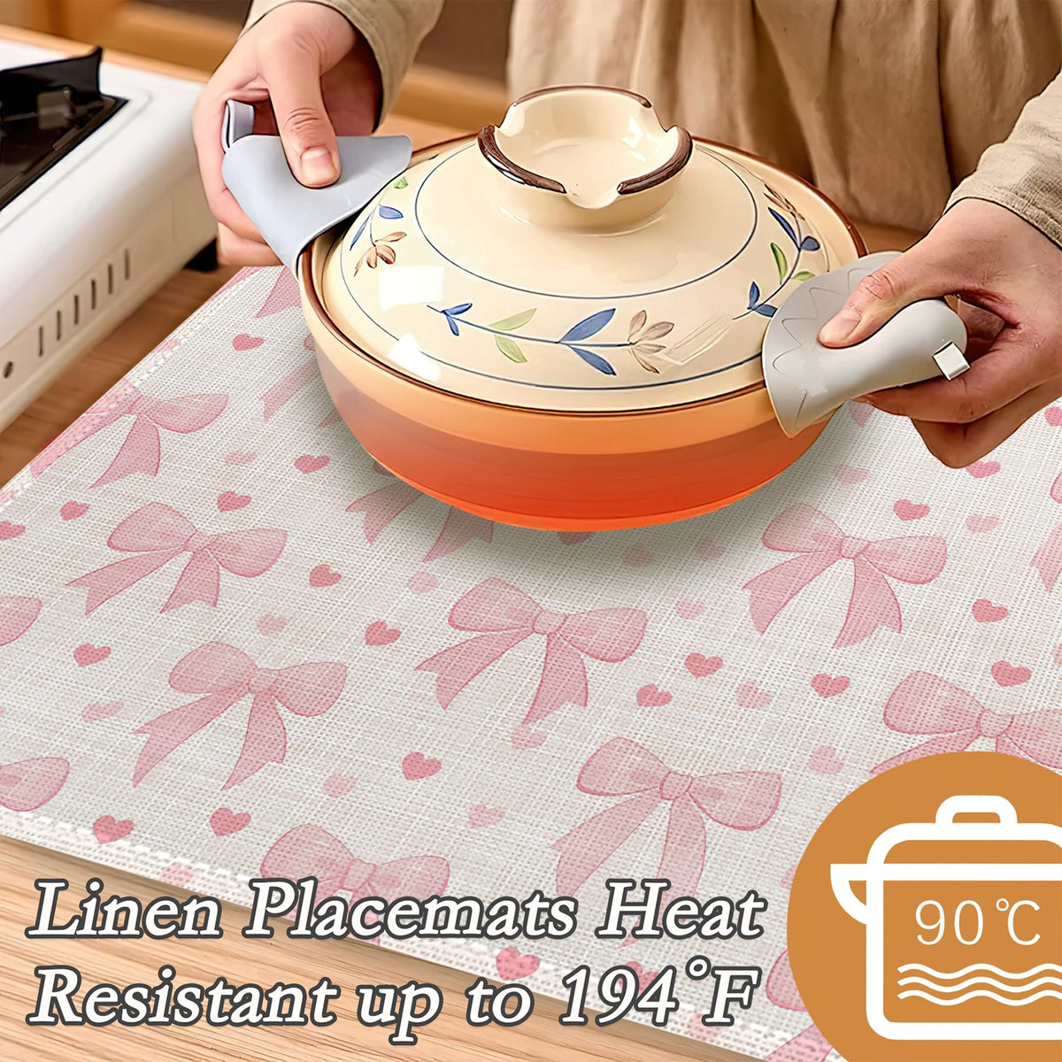 Placemats Set of 6 (Cute Pink Bow Heart)