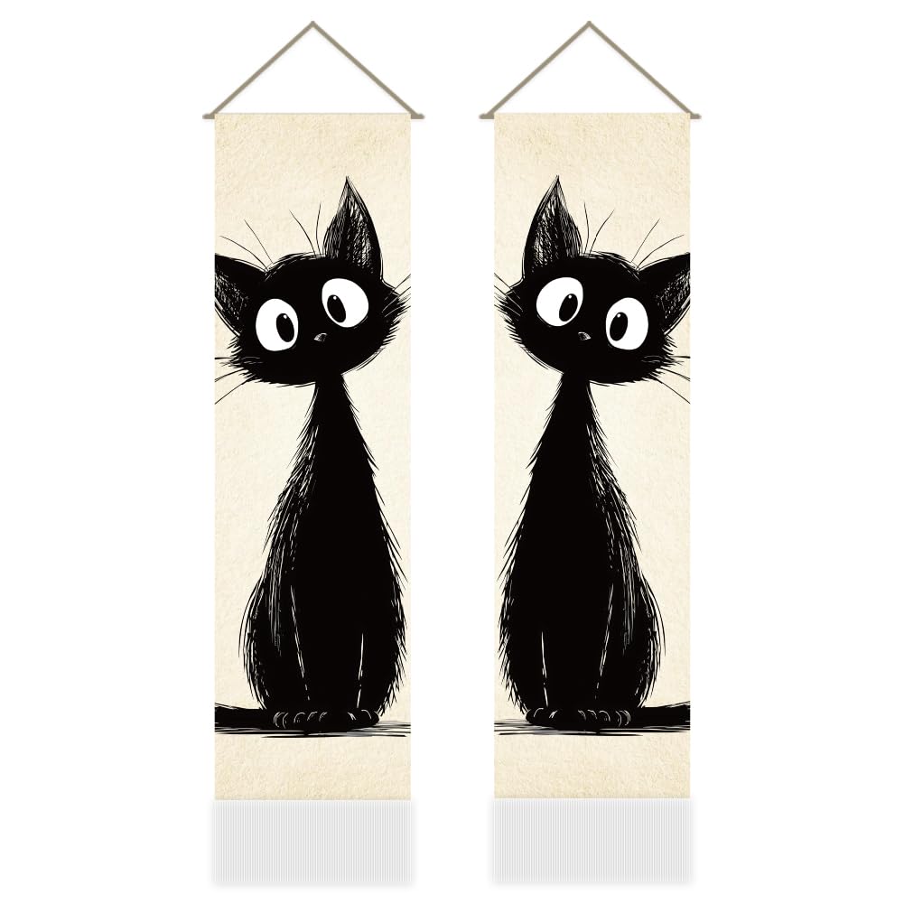 2Pcs Black Cat Tapestry (Black and white-cat)