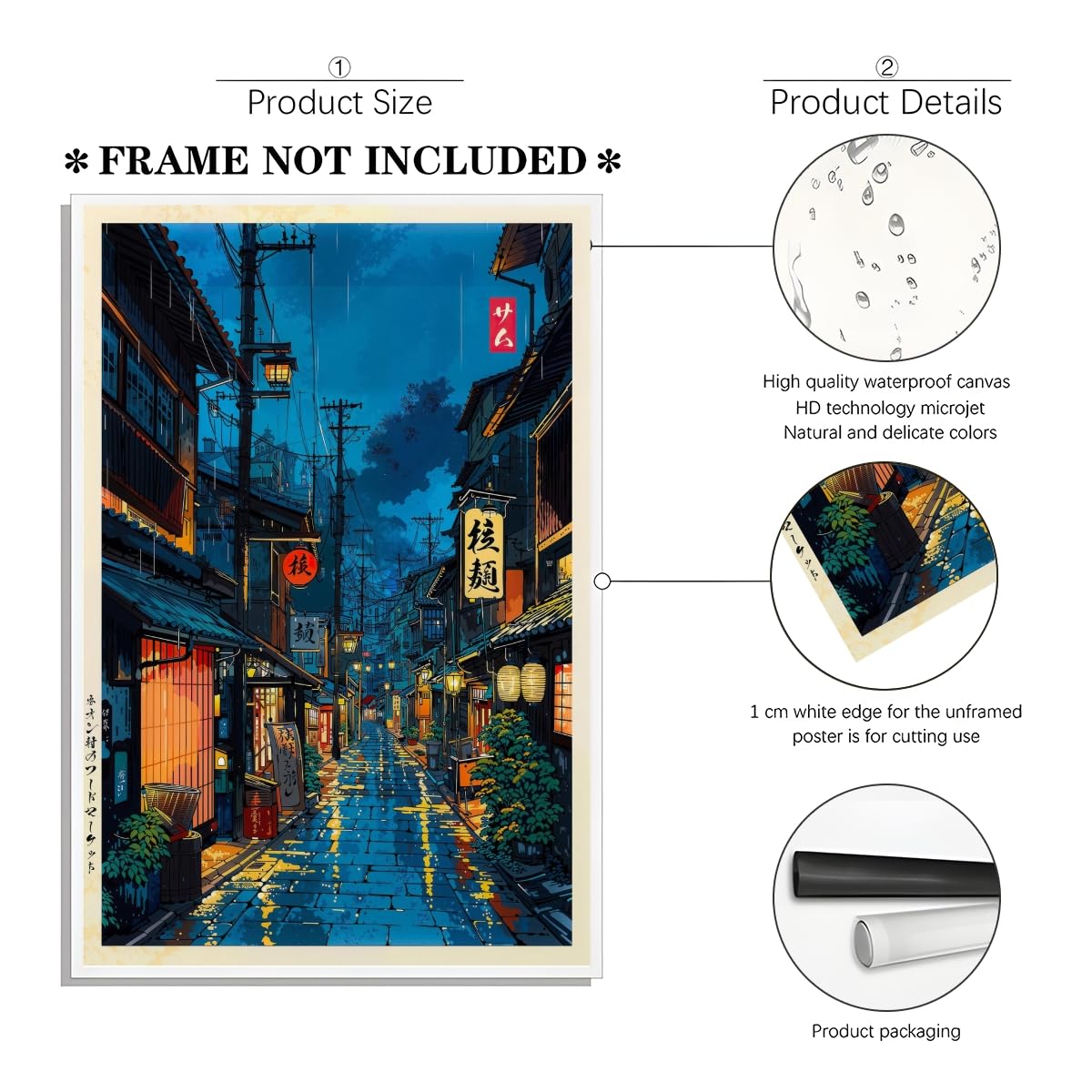Japanese Tokyo Tea House Wall Art Poster Kyoto Night Street Art Canvas Print Retro Japan Illustration Wall Decor Vintage Urban Street Scene for Bedroom Living Room Aesthetic 24x36inch Unframed (24"L x 36"W / style-1 Unframed)