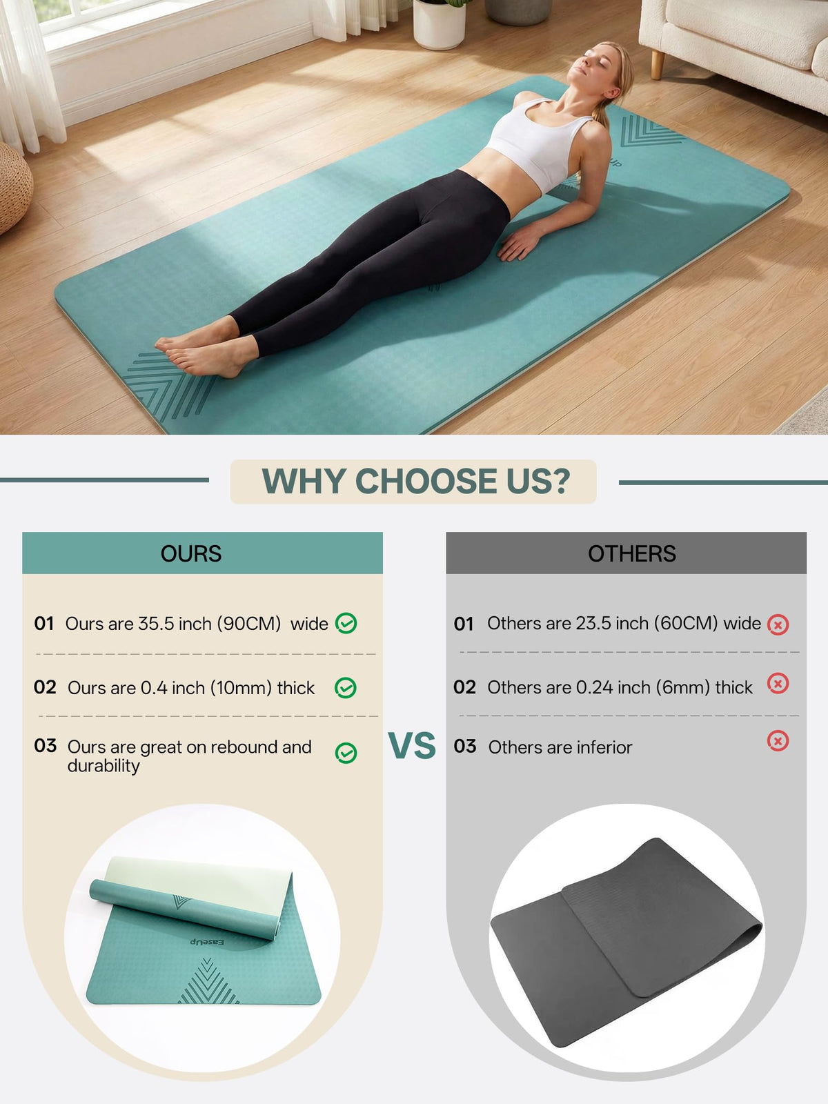 Large Yoga Mat 73x35.5x0.4" (Green/light green)
