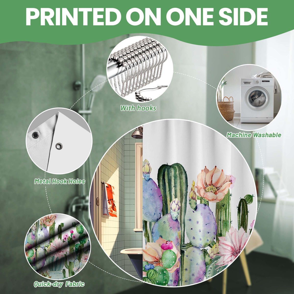 Cactus Shower Curtain Succulent Desert (Cactus / 60"W x 72"L (Pack of 1))