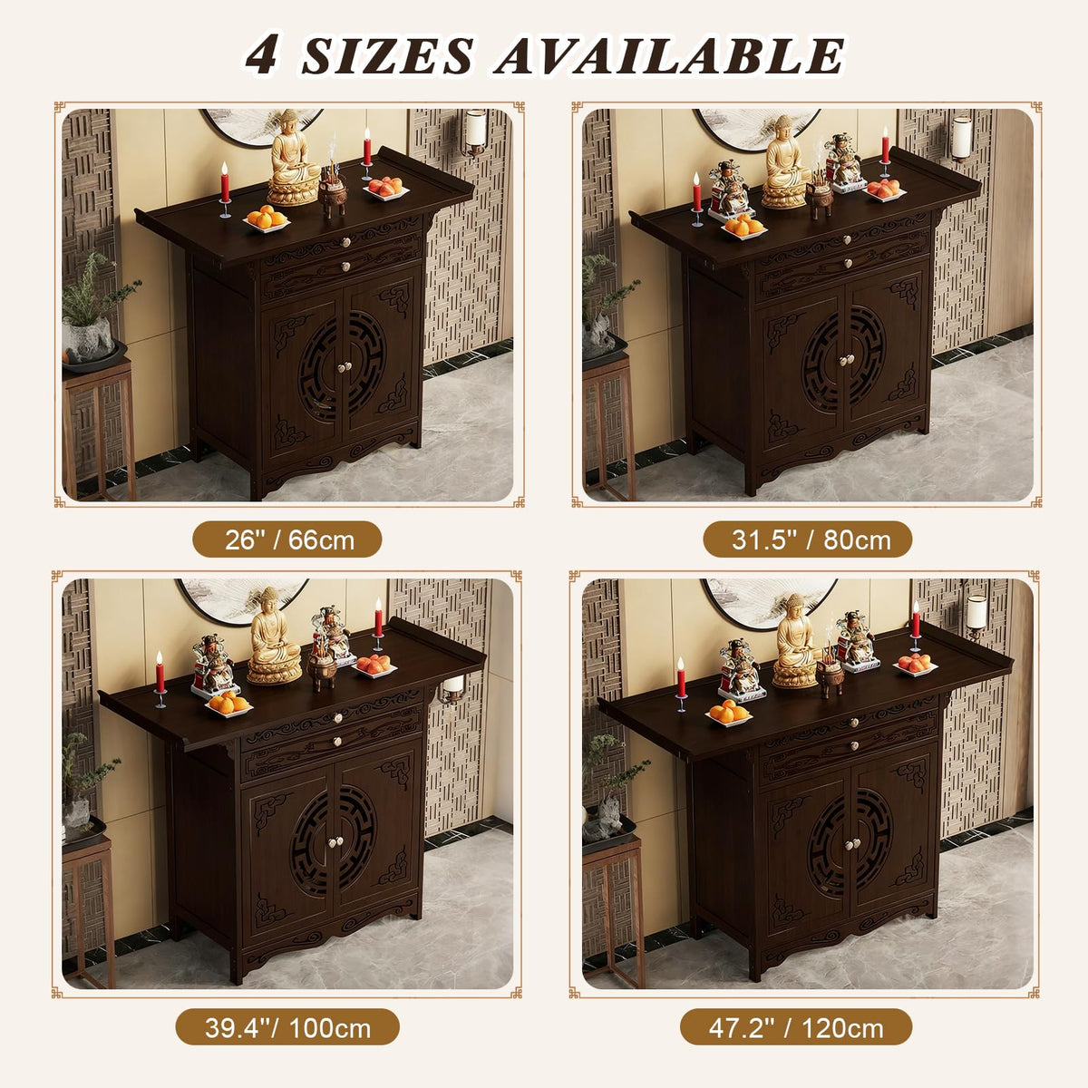 Altar Table with Drawer and Door (47.2''×15.7''×39.4''/120×40×100cm / Walnut With Door)
