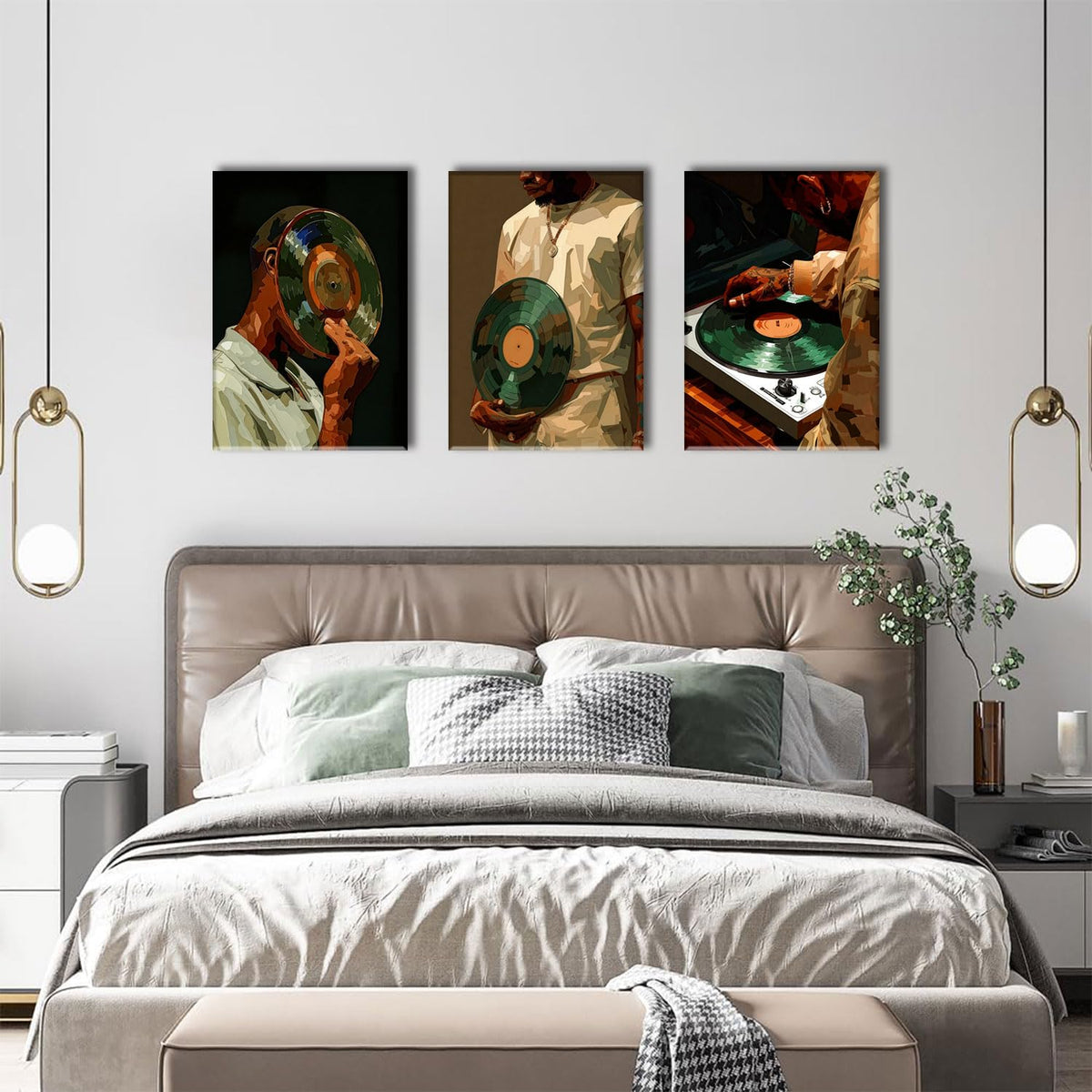 3 Piece African American Wall Art Black Men Wall Decor Fashion Music Pictures Record Canvas Art Music Studio Paintings Modern Trendy Artwork For Living Room Bedroom 16"x24" (Record White / 16x24in)