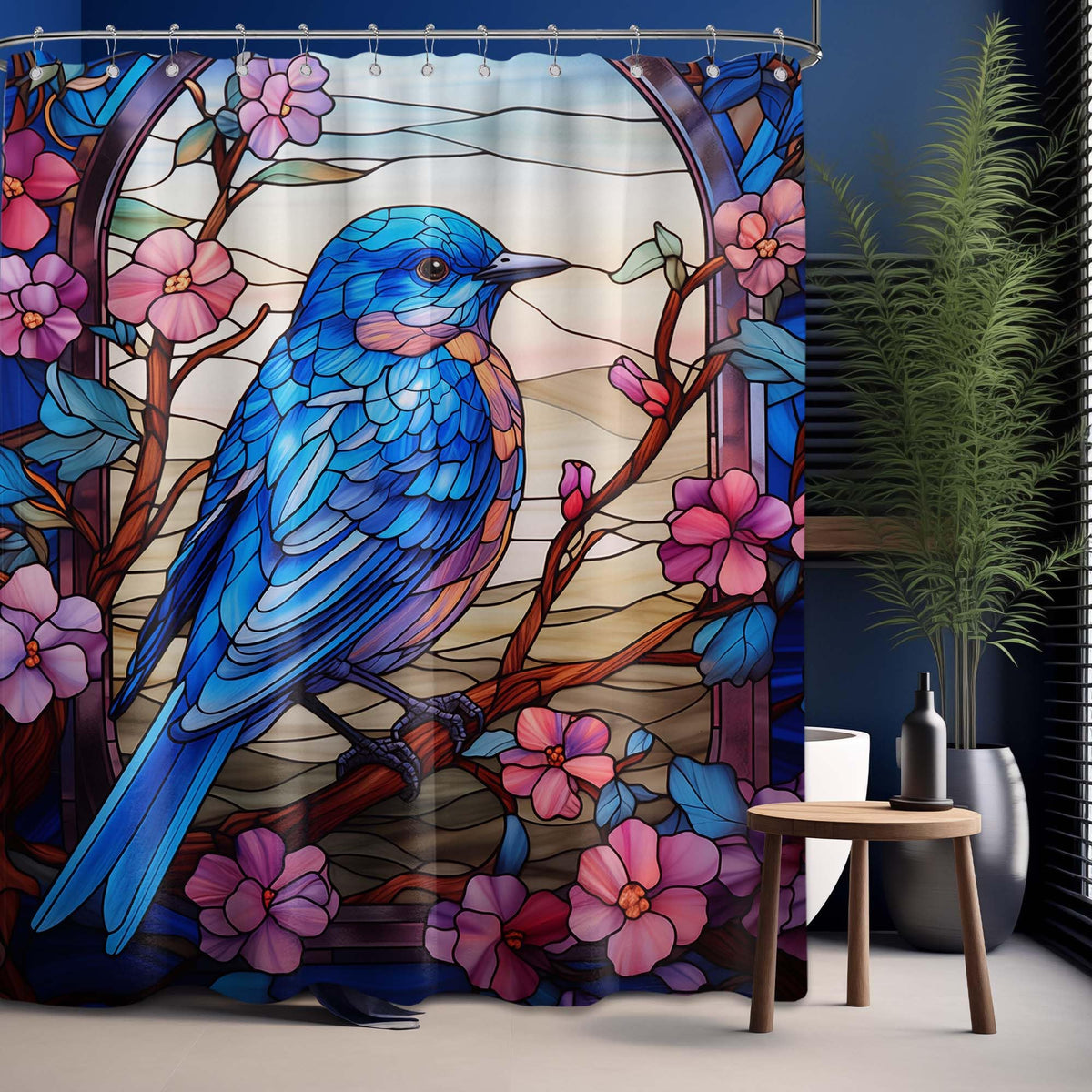 Stained Glass Shower Curtain Bird Floral Art Deco Shower Curtains for Bathroom Decor Sets (Stained Glass Bird / 70"W x 78"L (Pack of 1))