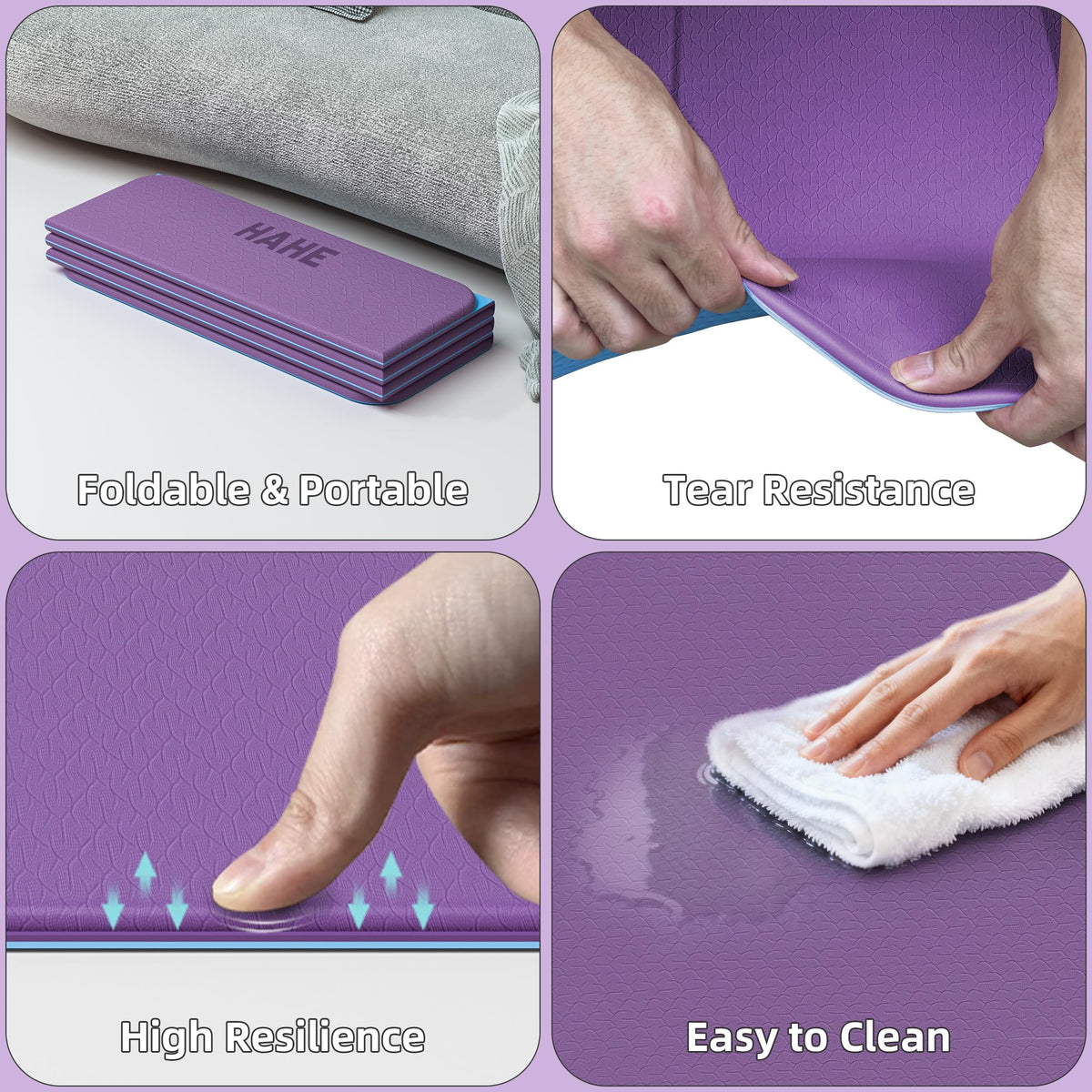 7 Fold Design Extra Thick Yoga Mat 72"L x 24"W x 0.47" (Purple & Sky Blue)
