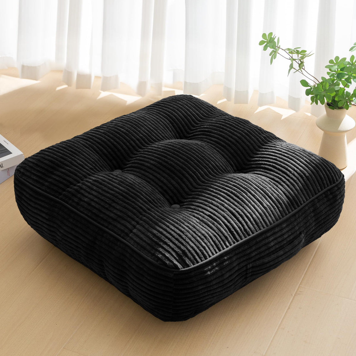 6" Extra Thick Floor Pillow Cushion for Adults (Square Black / 6" Thick(Pack of 1))