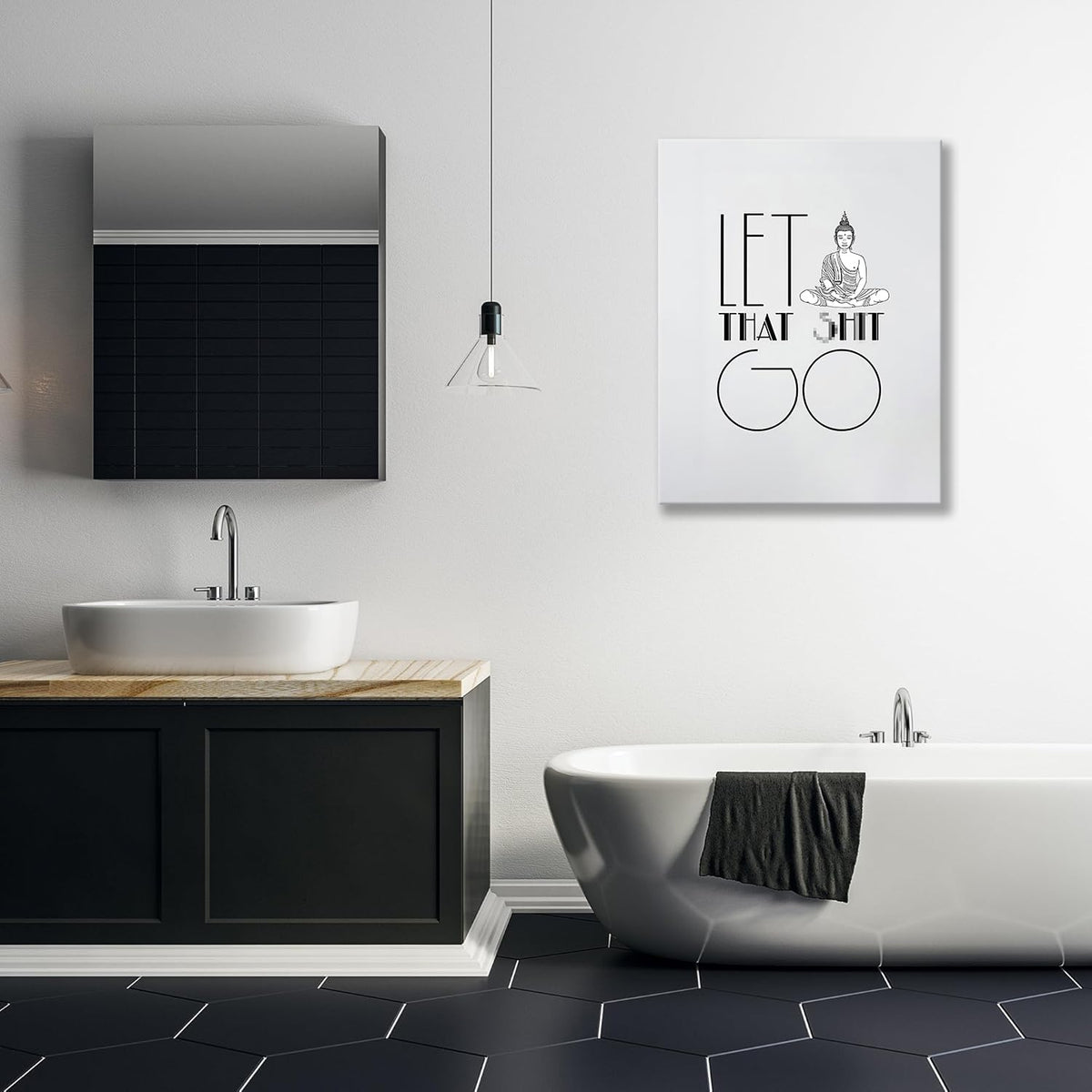 Bathroom Buddhist Wall Art Buddha Zen Yoga Meditation Bathroom Pictures Wall Decor Toilet Bathroom Canvas Painting Home Modern Artwork Decorations Framed for Restroom 16 x 24 inch (24"L x 16"W / Buddhist)