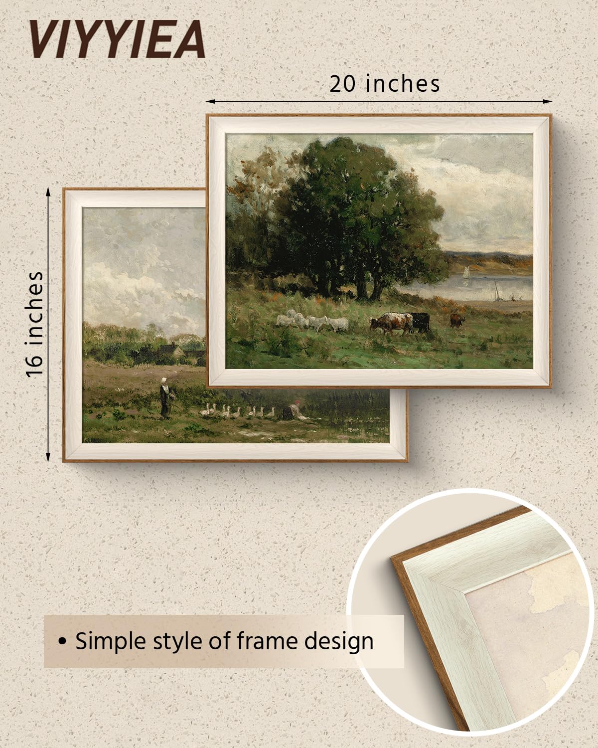 Framed Vintage Farmhouse Life Landscape Wall Art Set (Green doublets / 16"L x 20"W)