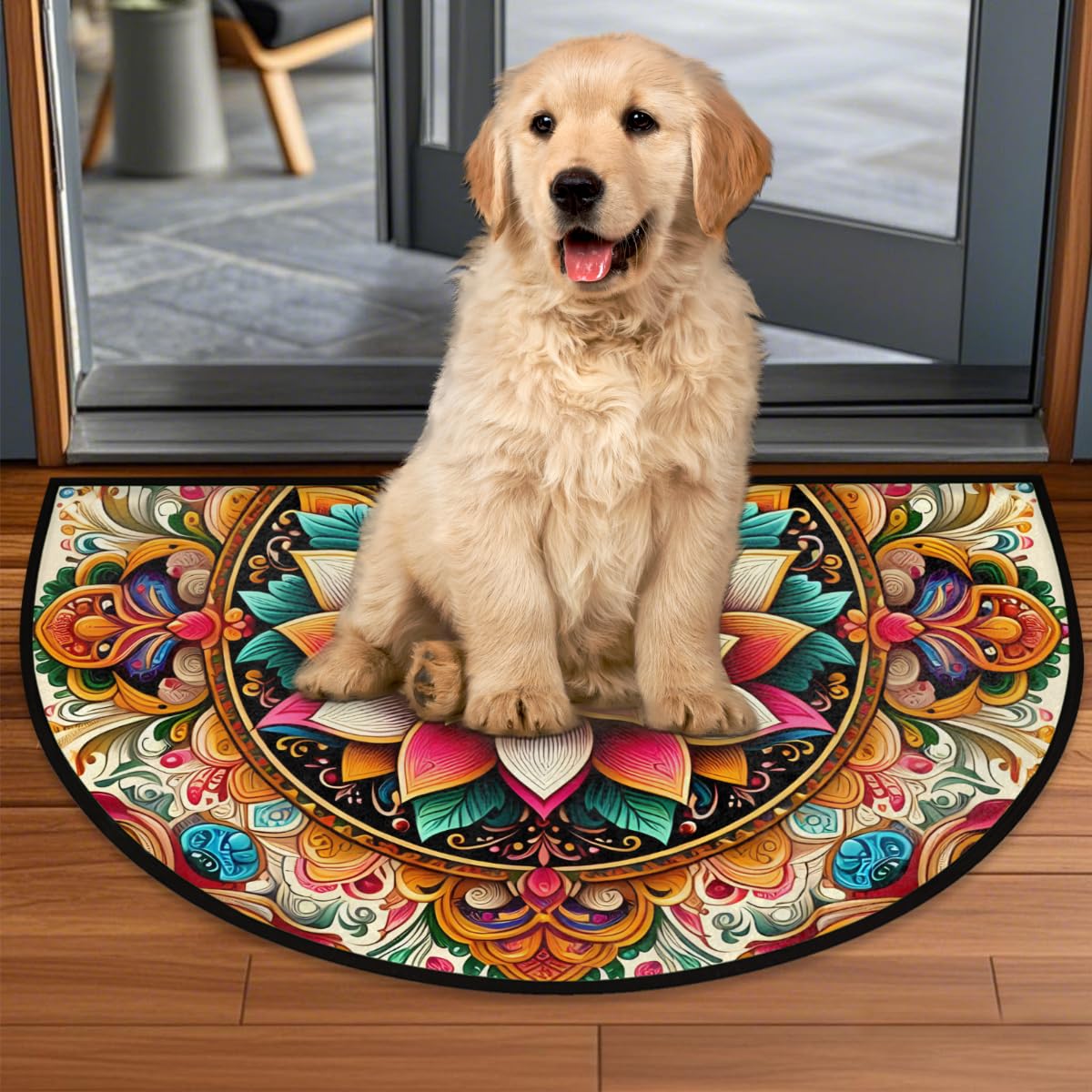 Ethnic Mandala Half Round Rug Half Moon Door Mat Half Circle Rugs (B-color 1)