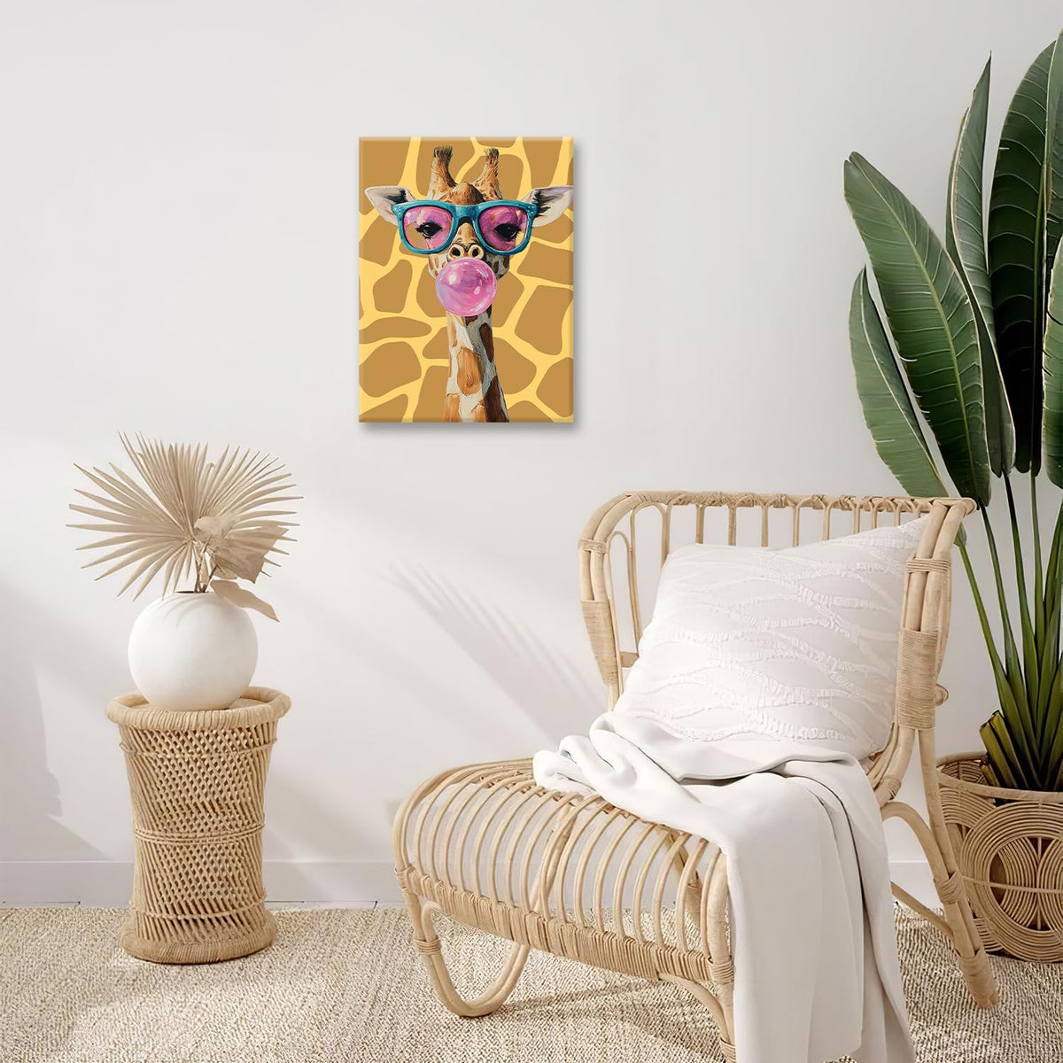 Funny Giraffe Canvas Wall Art Animal Print Painting Framed ArtWork 16"x20" (Funny Giraffe / 20"L x 16"W)