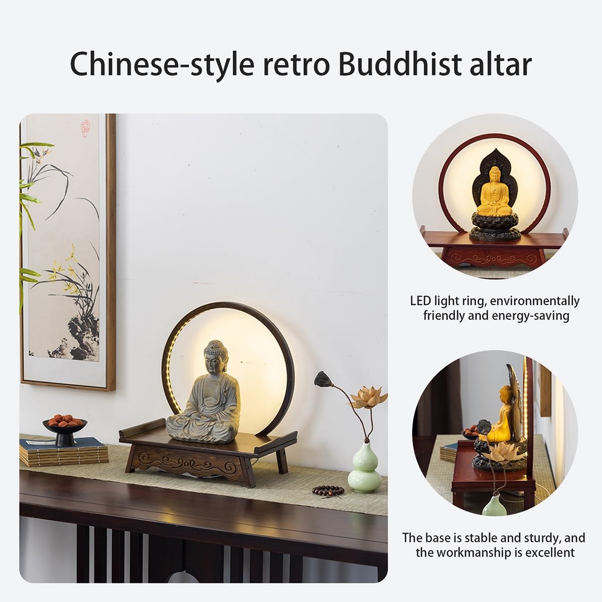 Prayer Altar Chinese Meditation Table (19.7x9x4.3in / Walnut Color)