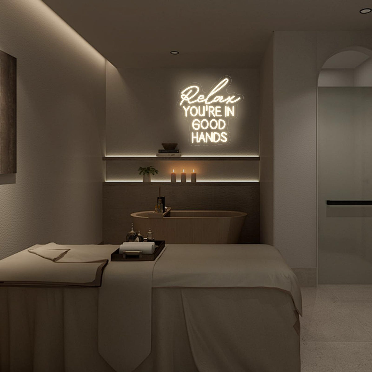 Relax You're In Good Hands Neon Sign Hair Salon Beauty Studio Led Light (Relax)