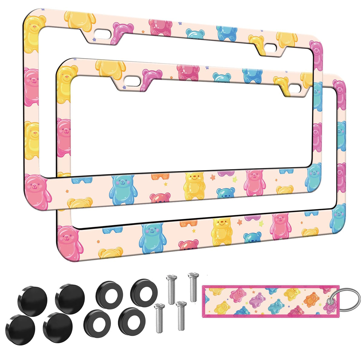 Colorful Gummy Bears License Plate Frame for Women 2Pc Car Tag (for animal- bear / 2 pack)