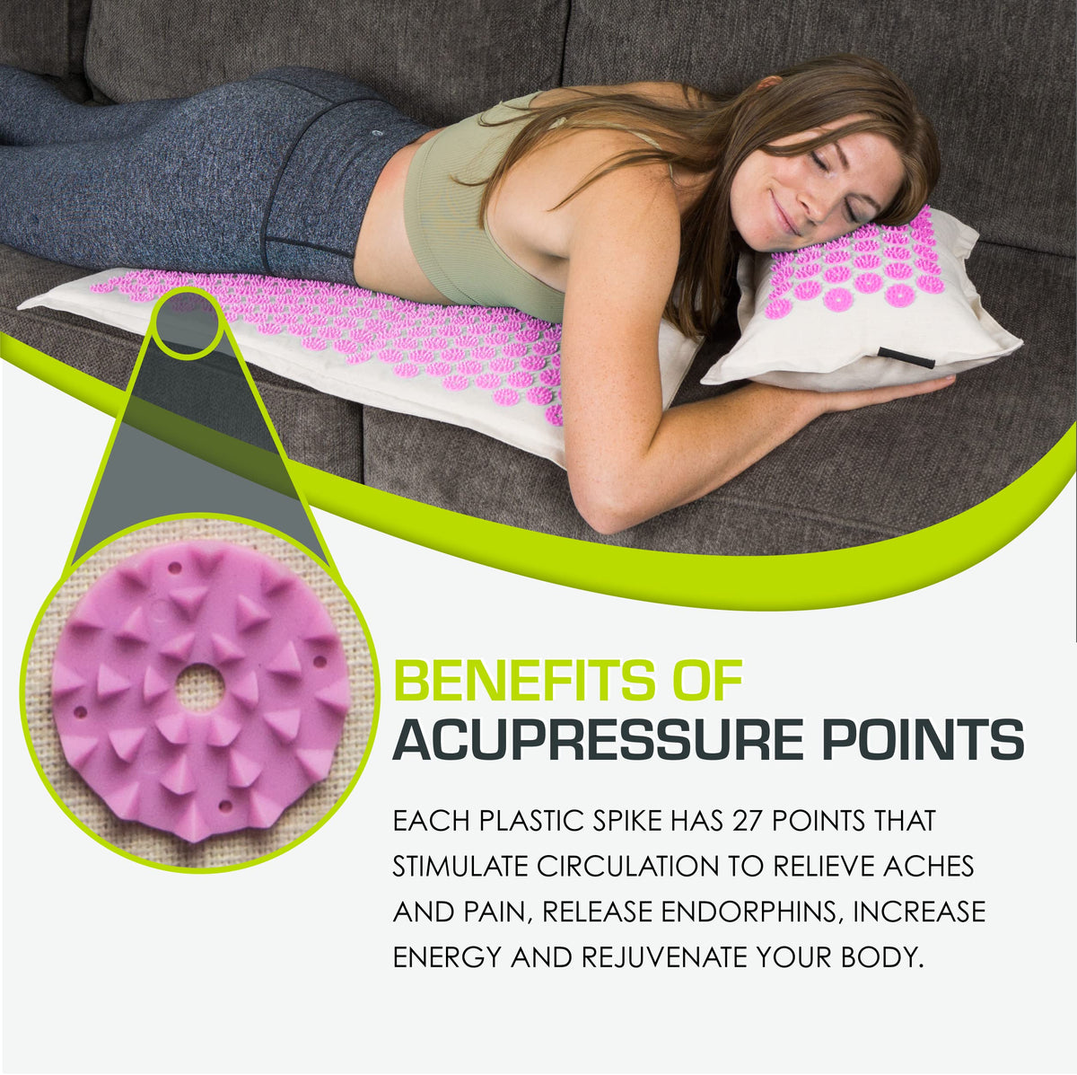 Ki Acupressure Mat and Pillow Set with 100% Natural Linen and Coconut Fiber Filling; Spike Mat for Back and Neck Pain Relief (Natural Purpule)