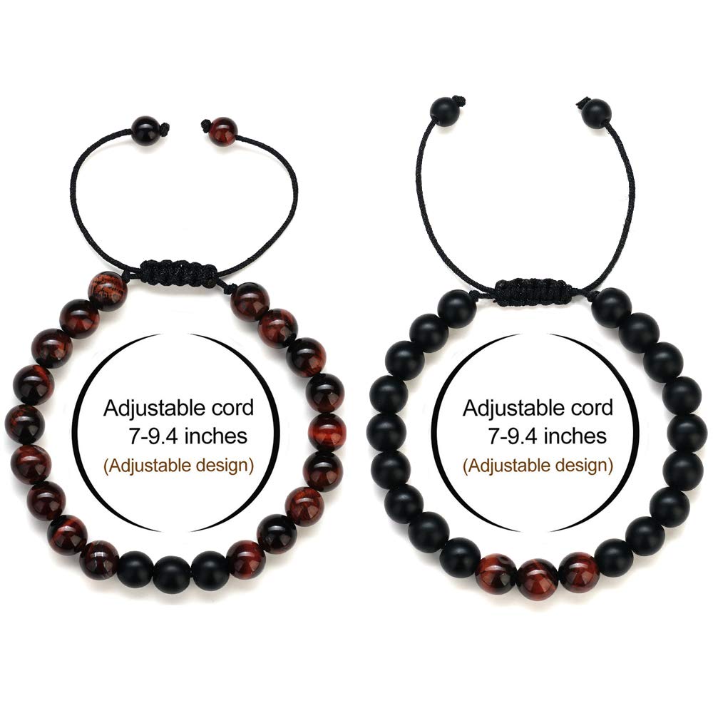 Gifts for Dad Men (Red Tiger Eye&Matte Agate Bracelets)