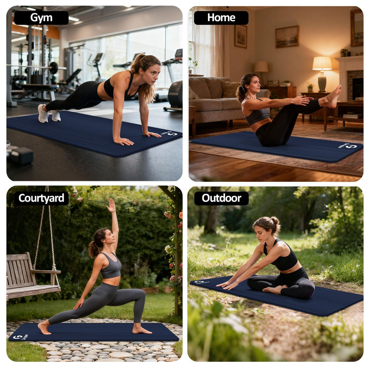 Thick Yoga Mat Non Slip (Navy Blue / 72 x 24 x 0.4 inches)