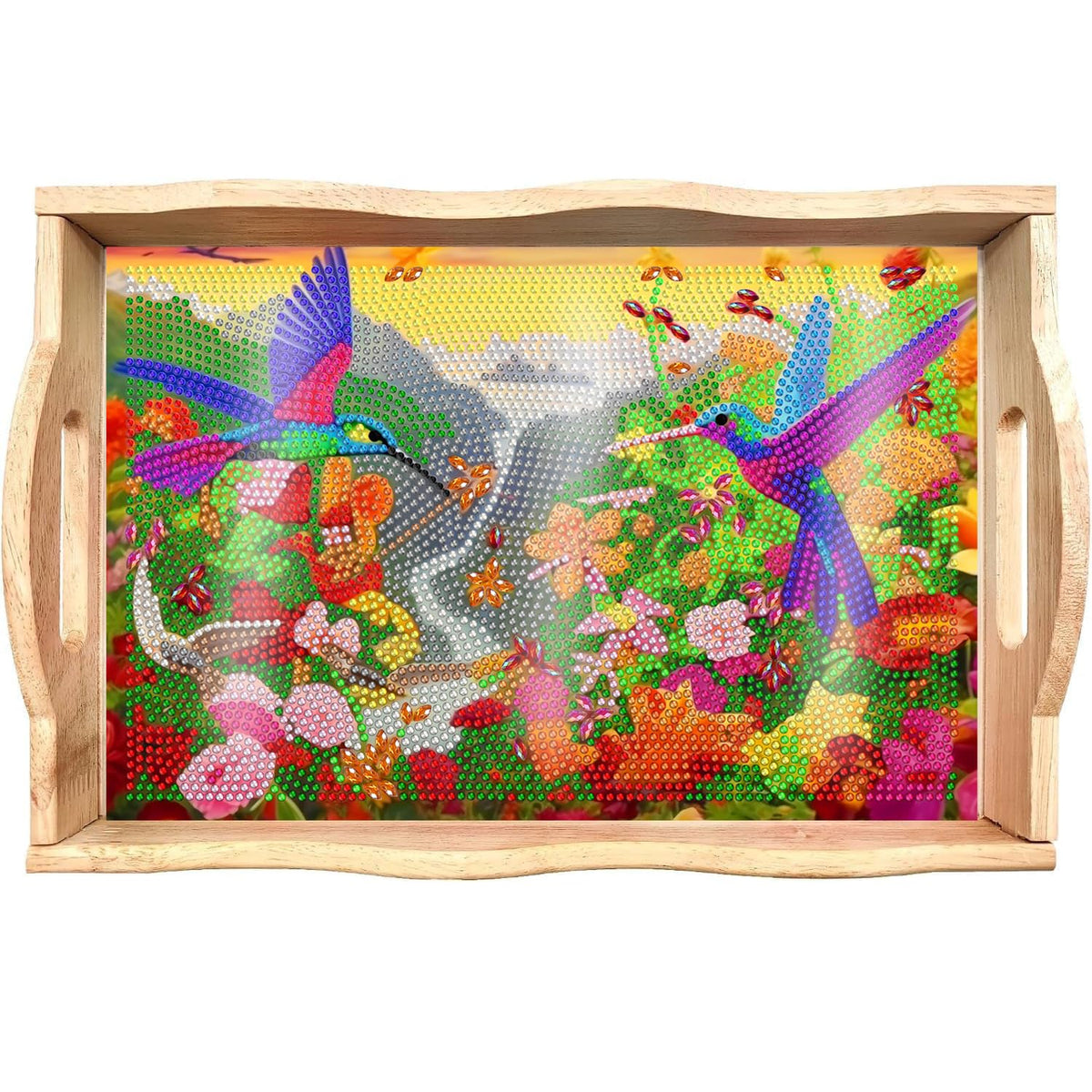 5D Diamond Art Kits for Adults Wooden Serving Tray with Handle (Bird Small)