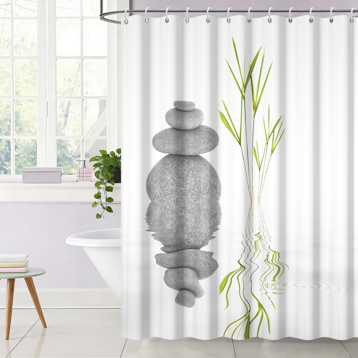 Zen Shower Curtain Spa Shower Curtain Zen Stone Meditation Bathroom Curtains Set Waterproof Cloth Fabric with Hooks Restroom Bath Bathtub Home Decor Accessories 72x78 inch (72"W x 78"L (Pack of 1) / White 02)