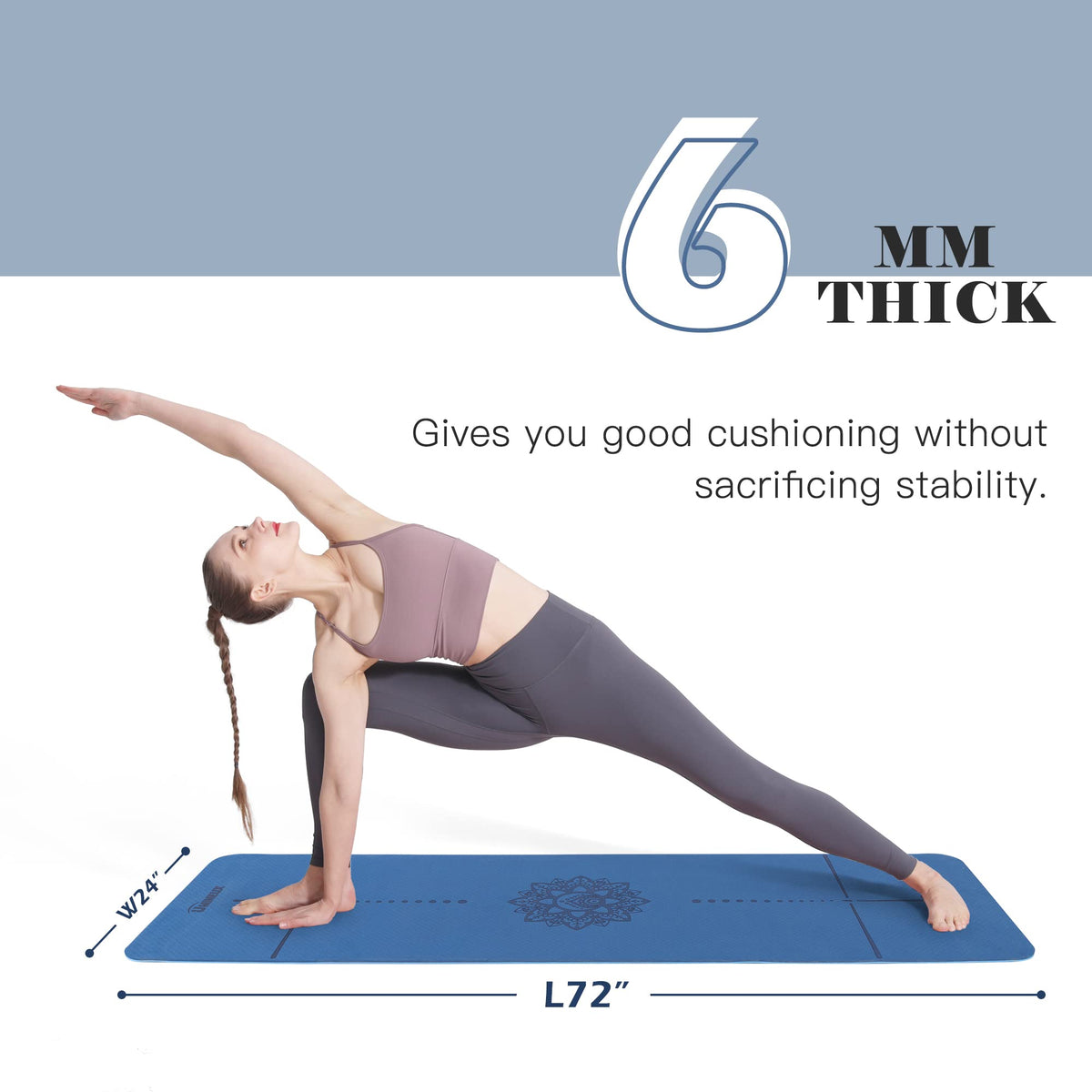 Yoga Mat Non Slip (72"x24" / True Navy & Light Blue)