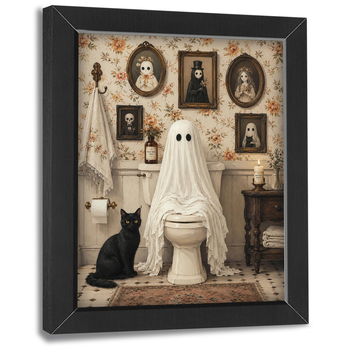 Ghost Bathroom Decor Wall Art (Framed Bathroom Art 924 / 10"L x 8"W)