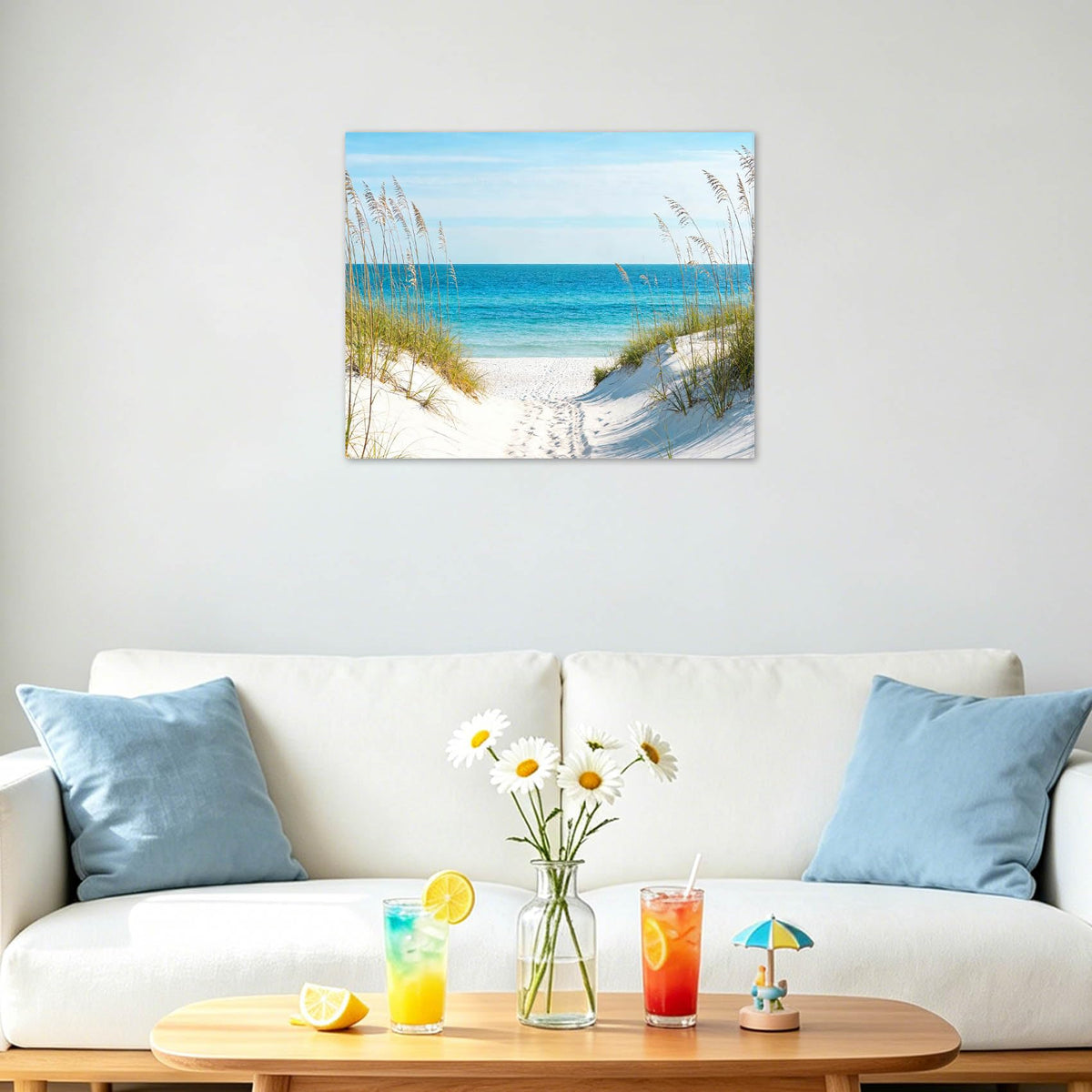 Coastal Beach Wall Art for Living Room Blue Ocean Pictures (12"L x 16"W / Blue)