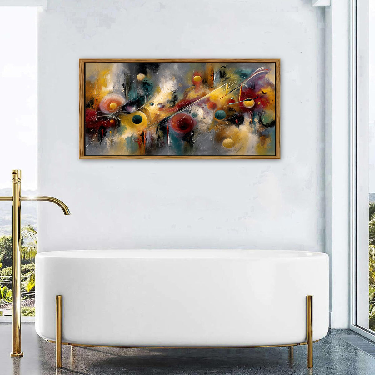 Framed Graffiti Abstract Canvas Wall Art Modern Minimalist Painting for Bedroom Watercolor Neutral Fantasy Circle Vortex Picture Wall Decor Geometric Artwork for Bathroom Living Room Decoration 24x48 (24"L x 48"W / Geometric Circle)