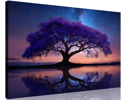 1 Panel Purple Wall Art Purple Pictures Wall Decor Abstract Nature Tree Landscape Picture Starry Night Forest Scenery Canvas Paintings Bedroom Office Home Decor Ready to Hang 24x36 Inches (36"L x 24"W / Purple Tree)