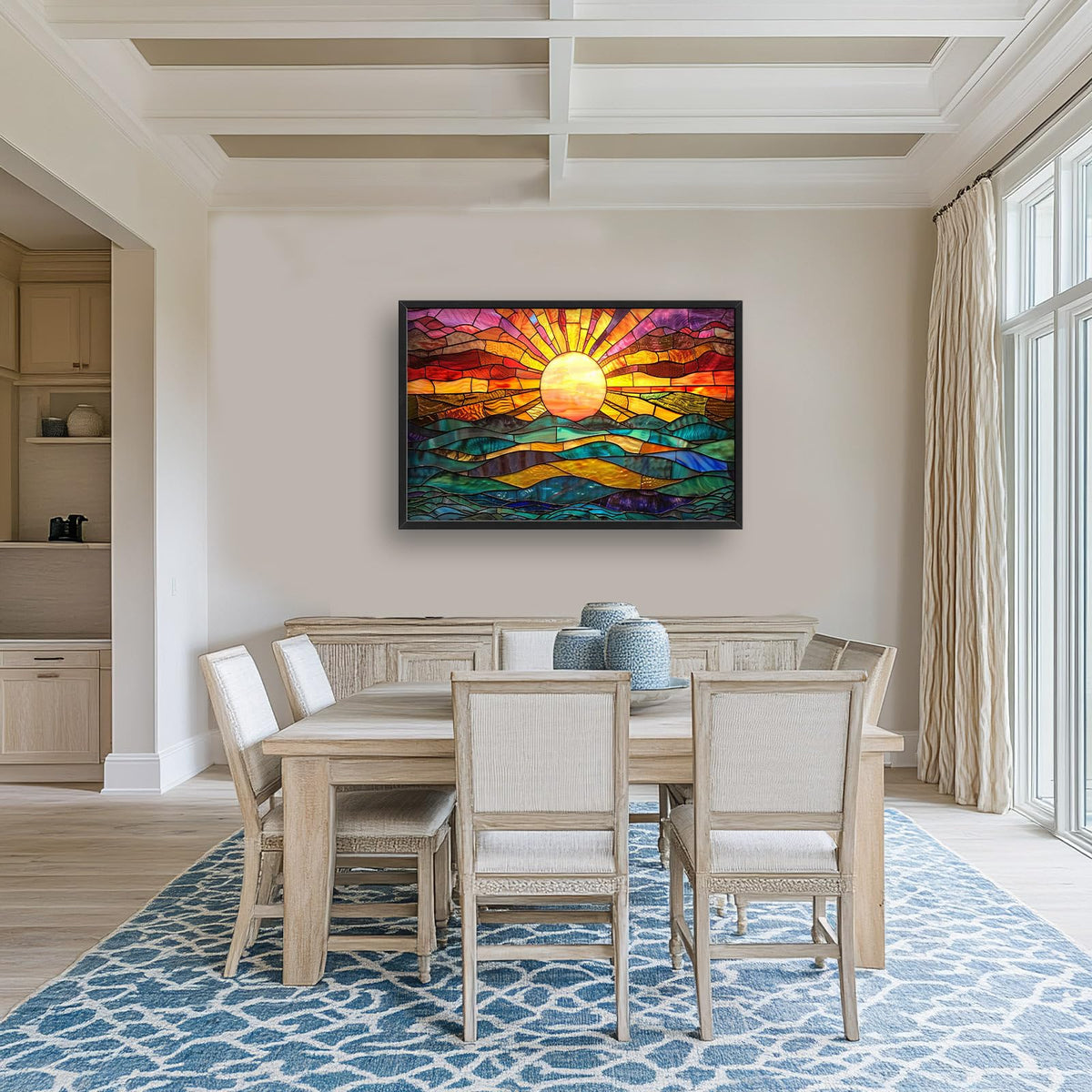 Boho Sun Large Wall Art Colorful Pictures Abstract Geometric Sun Sunset Sea Wall Decor Modern Canvas Print Painting Artwork for Bathroom Living Room Bedroom 36L x 24W (Boho Colorful Sun / 36"L x 24"W)