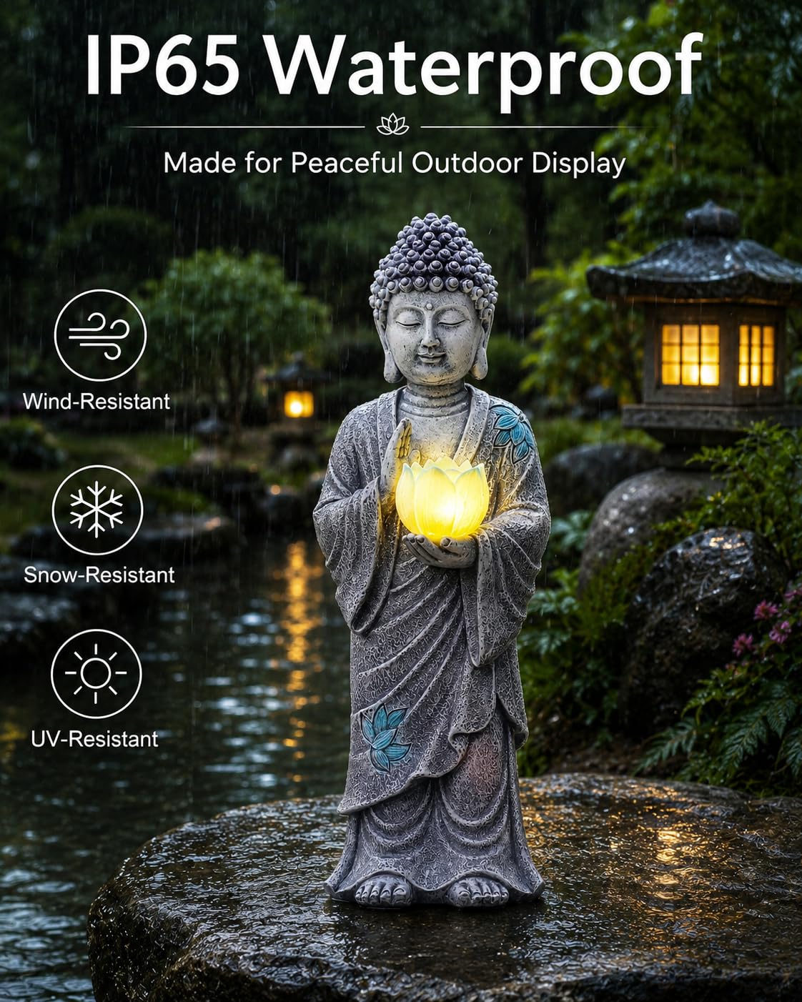 Solar Buddha Garden Decor (28CM Grey)