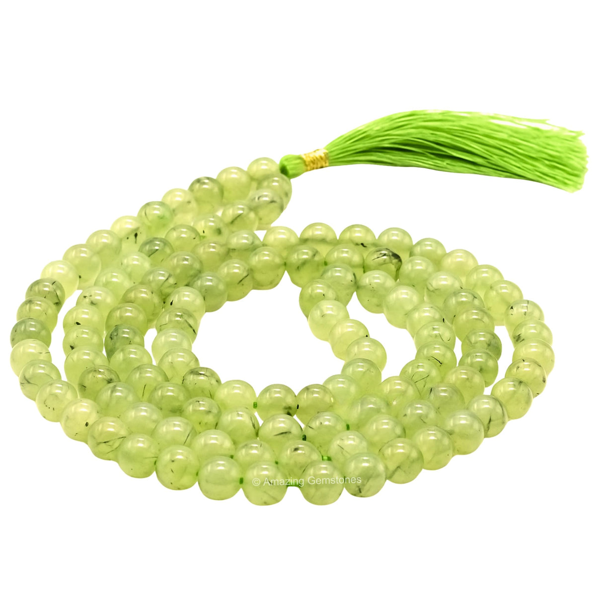 Prehnite Buddhist Prayer Beads Japa Mala with 108 Meditation Beads (Without Knots / Prehnite)