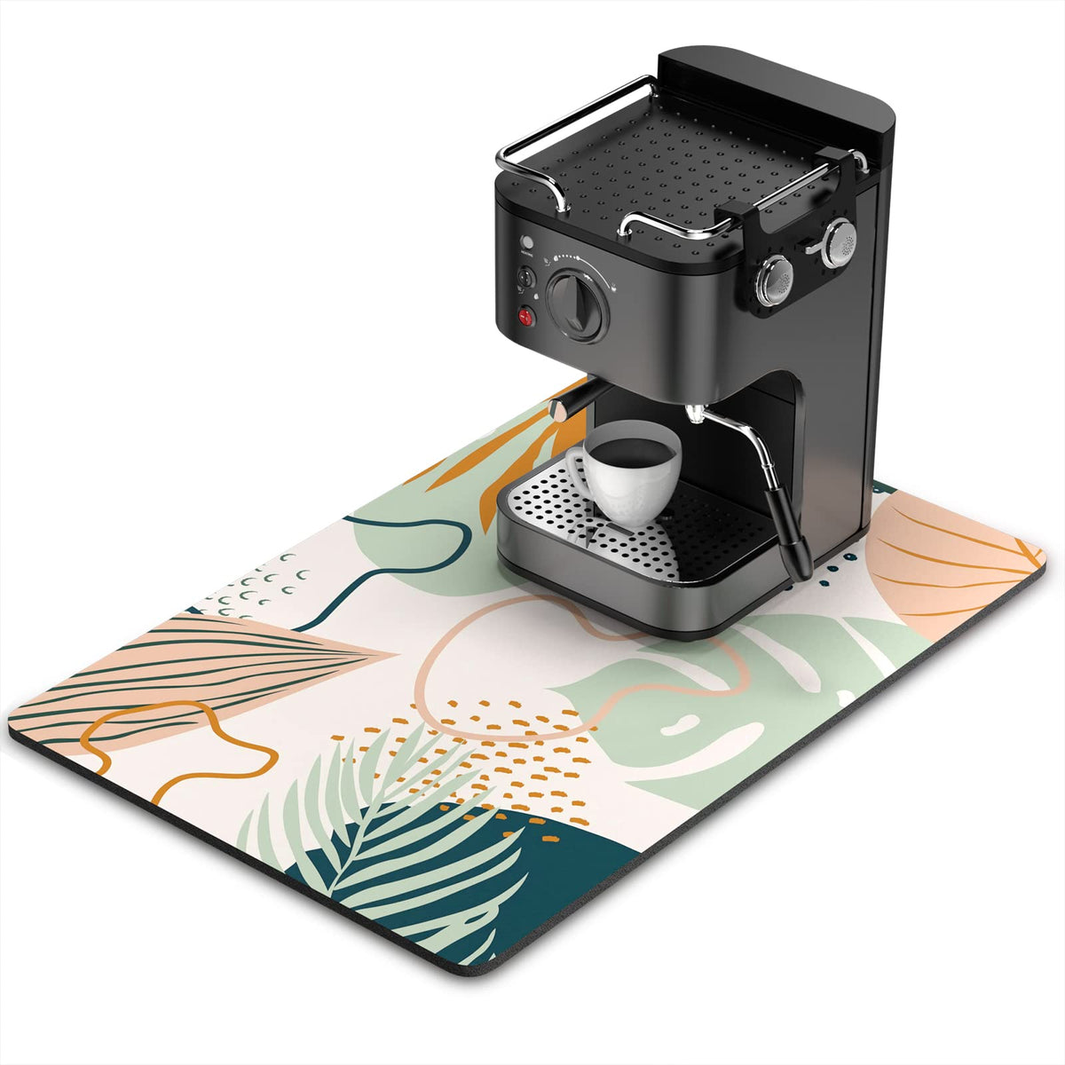 Coffee Mat 16" x 24" Cute Boho Theme Coffee Bar Mats for Espresso Machine Station Accessories and Organizer (Boho Tropical Leaves / 16" x 24")