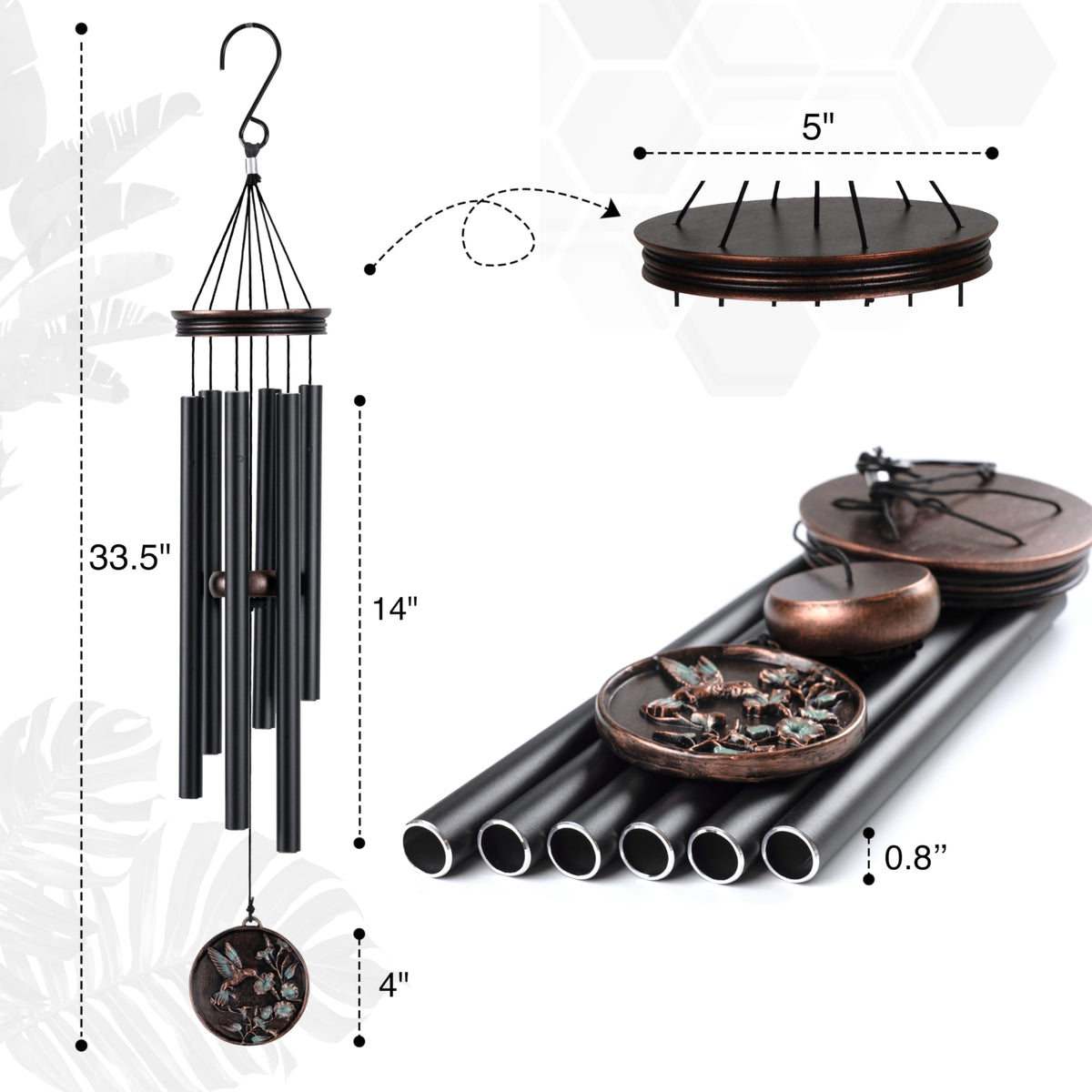 Vintage Wind Chimes for Outside Deep Tone (34" Hummingbird - A)