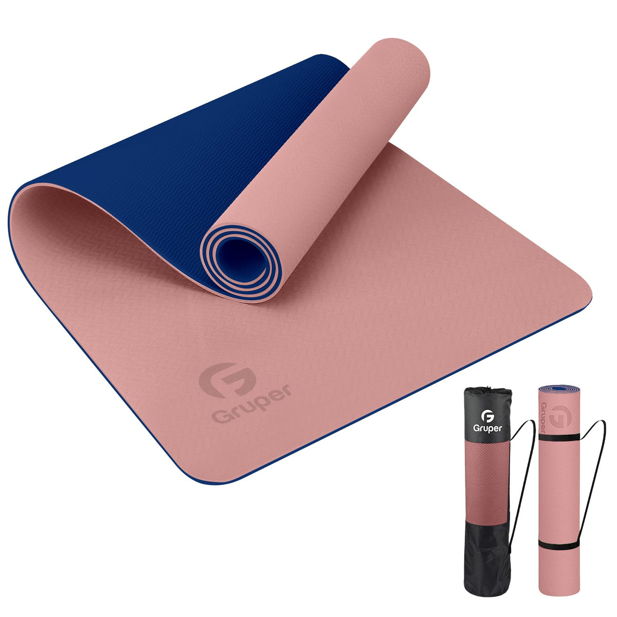 Yoga Mat Non Slip (2.Pink / Navy Blue / 0.24*24*72 Inches)