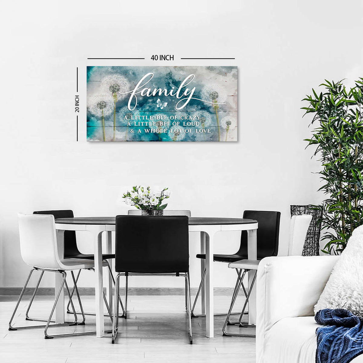 Family Wall Decor Teal Kitchen Wall Art Farmhouse Inspirational Quotes Canvas Prints A Little Bit of Crazy Loud Love Large Dandelion Family Signs for Home Decor Wall Living Dining Room Bedroom 20x40" (40"L x 20"W / Family01)