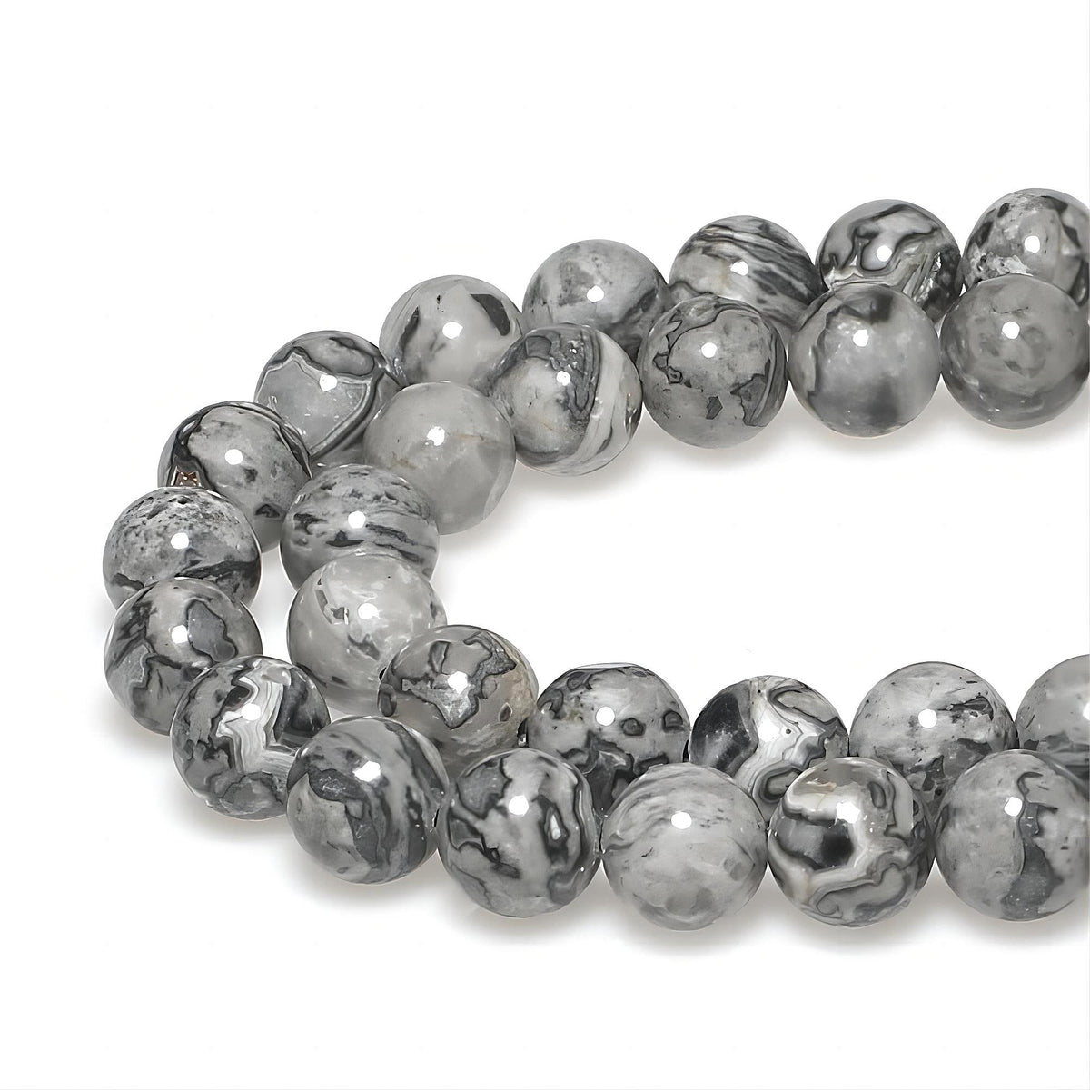 AAA Natural Map Stone Beads Gray Picasso Stone Beads for DIY Bracelet Making 15" (Gray Map Stone / 4mm)