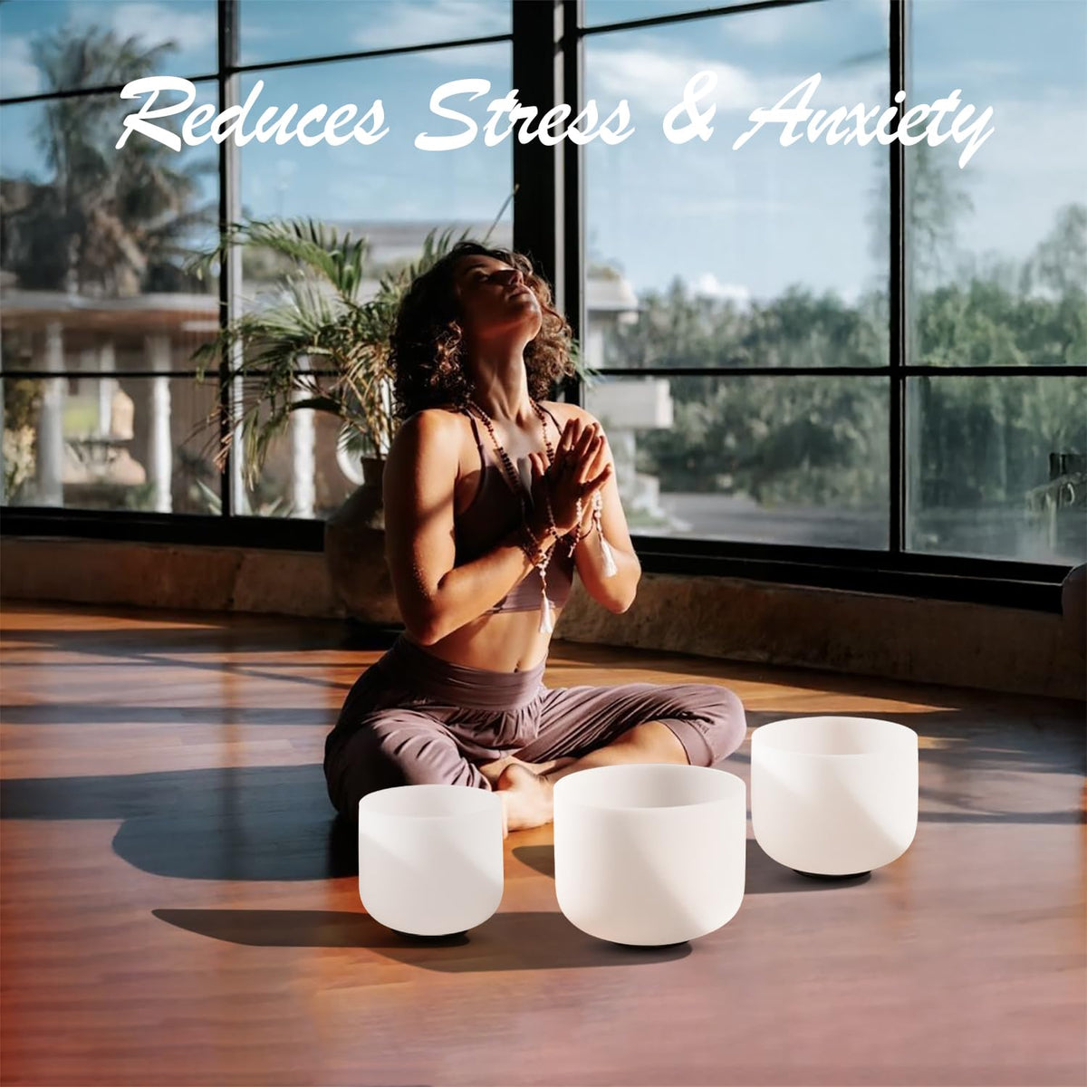 432HZ Crystal Singing Bowls Set of 3 (7 inch C, 8 inch F, 9 inch G)