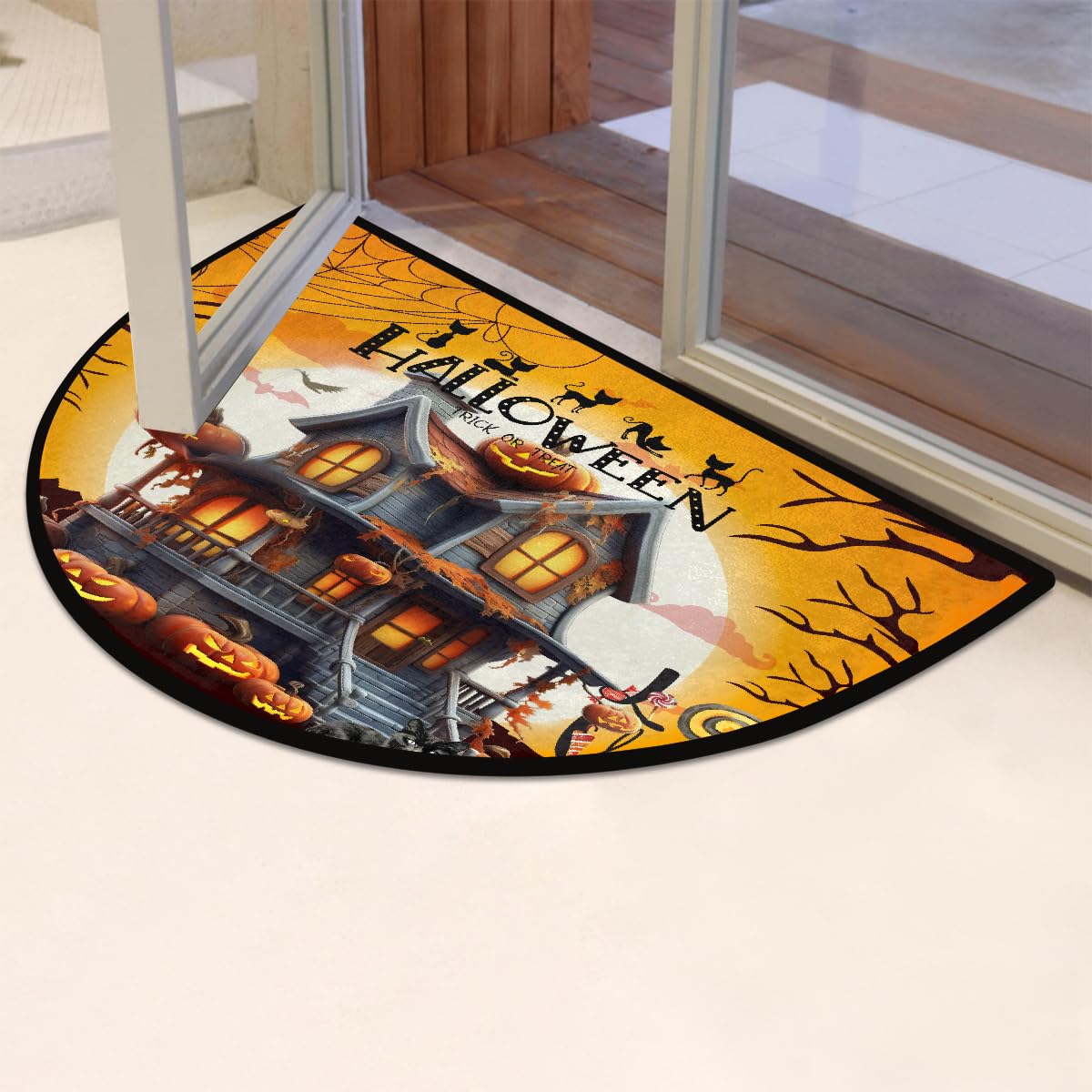Halloween Half Round Doormat Non Slip Half Moon Rug Outdoor Welcome Mat (B 031)