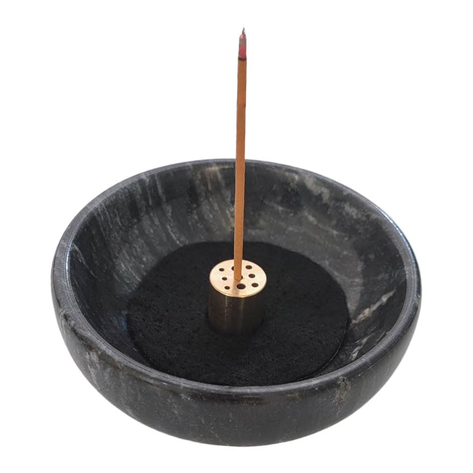 Handmade Natural Marble Incense Holder 9 Hole Design Ash Catcher Tray for Incense Sticks (Black)