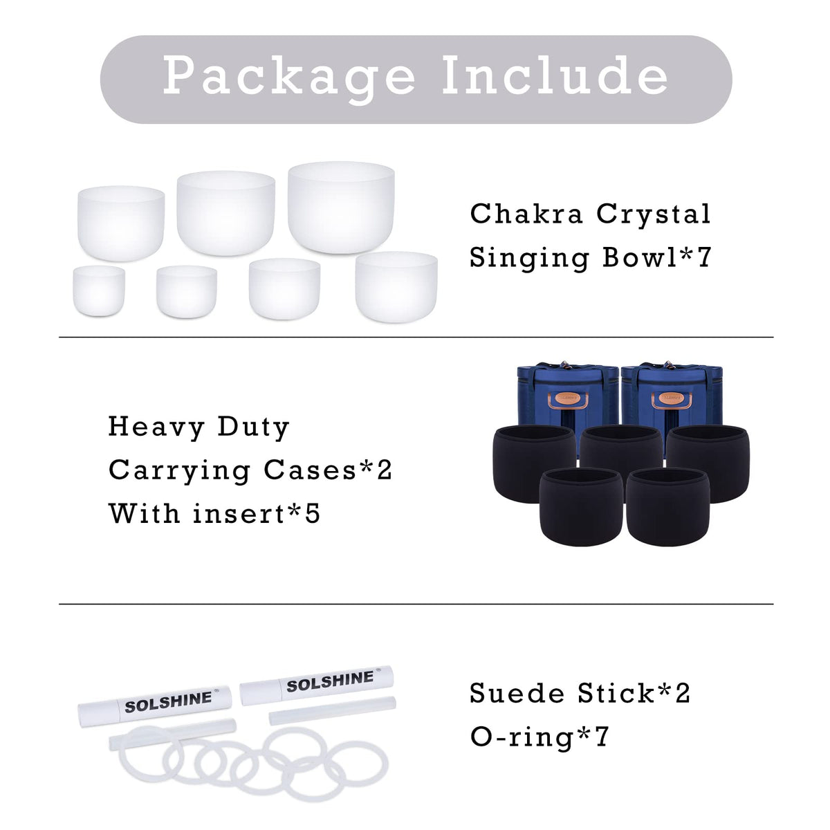 6 12 Inch Crystal Singing Bowl Set of 7 For Sound Healing With 2pcs Free Heave Duty Carring Case Crystal Mallet And O (6-12 inches / 7Pcs White)