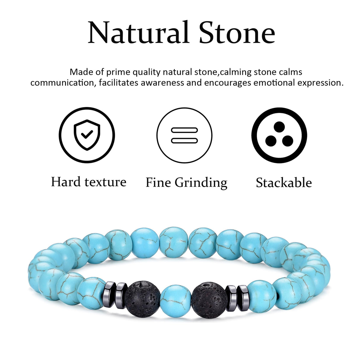 Mens Bracelets 8MM Natural Stone Beads Bracelet Set Stretch Adjustable Beaded Bracelets for Men (3,green,frosted,volcano bracelet)