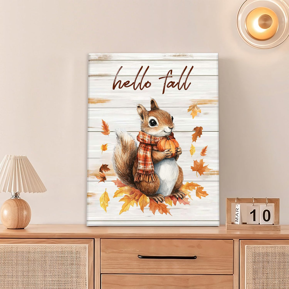 Fall Squirrel Wall Art Squirrel Pictures Wall Decor Autumn Canvas Prints Maple Leaf Decorations Painting Framed Artwork Office Home Decor For Kitchen Bathroom Bedroom Dining Living Room 16"x20" (Squirrel / 20"L x 16"W)