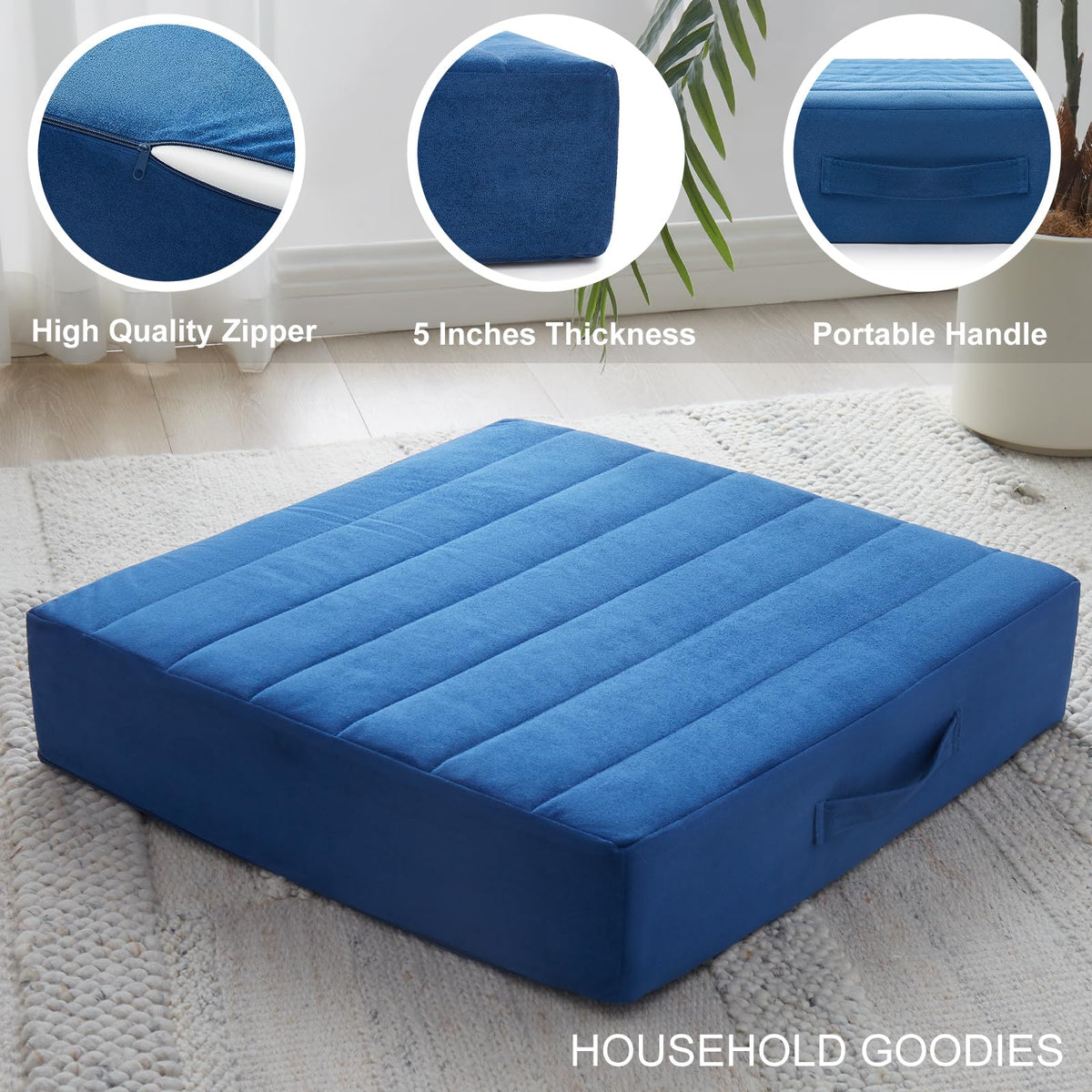 2 Pcs High Density Foam Floor Pillow (Navy Blue / 2 Counts)