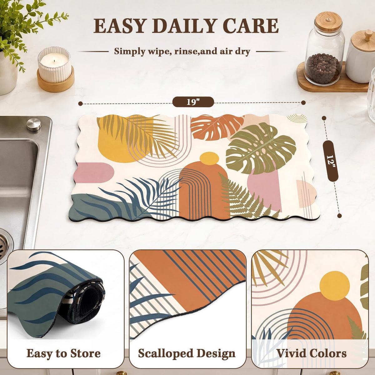 Scalloped Dish Drying Mat 2 (Boho Botanical / 12x19 inch)