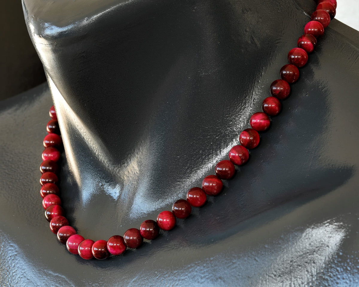 Natural Pink Tiger Eye Beaded Choker Necklace (Pink Tiger Eye / 24 Inches)