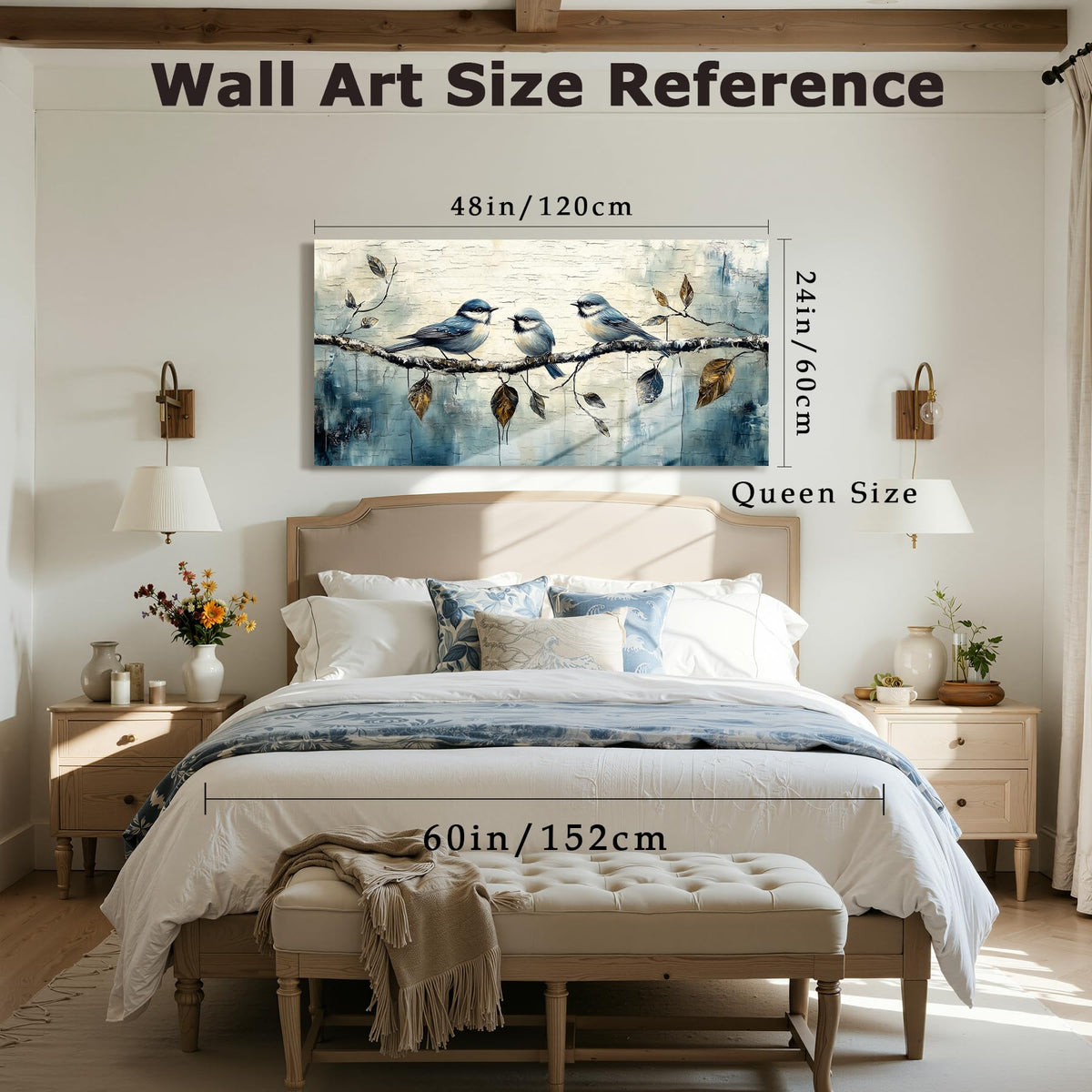 Rustic Birds Family Large Wall Art Hummingbird Nature Decor Blue (Hummingbird / 48"L x 24"W)
