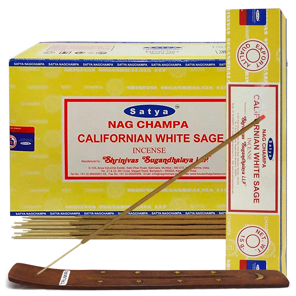 California White Sage Incense Sticks and Incense Stick Holder Bundle Insence Insense Satya (California White Sage 15g - Pack of 12)